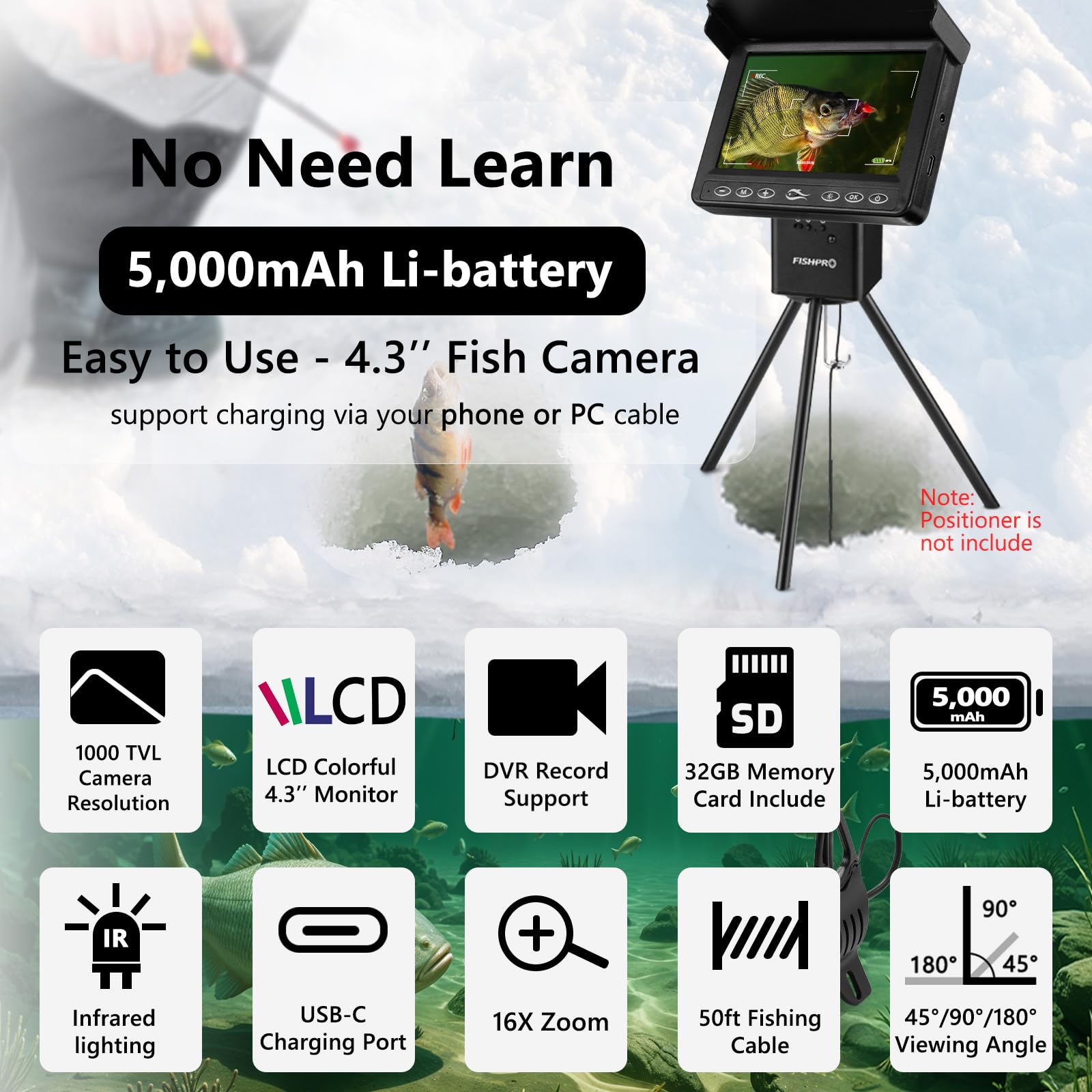 FishPRO Underwater Fishing Camera with DVR - 4.3