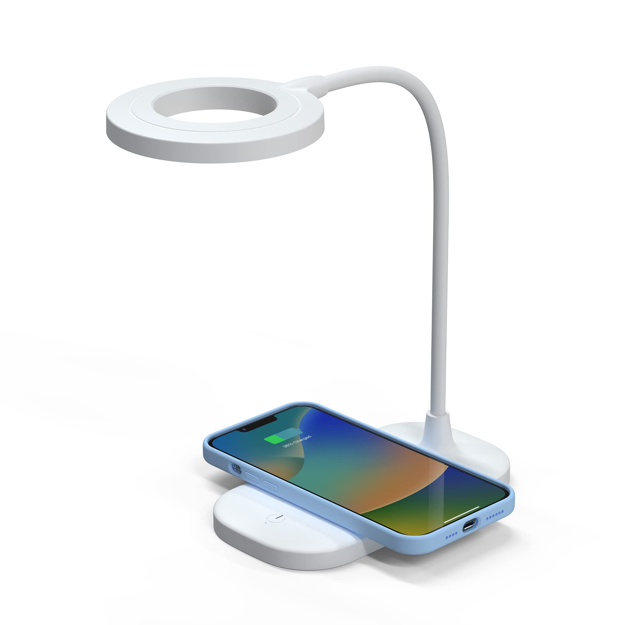 HRBZO LED Desk Lamp with Wireless Charger - 10W Fast Charging, 3 Lighting Modes, 5000K Daylight, 360° Adjustable Gooseneck - Perfect for Home Office, Study & Reading (Black)