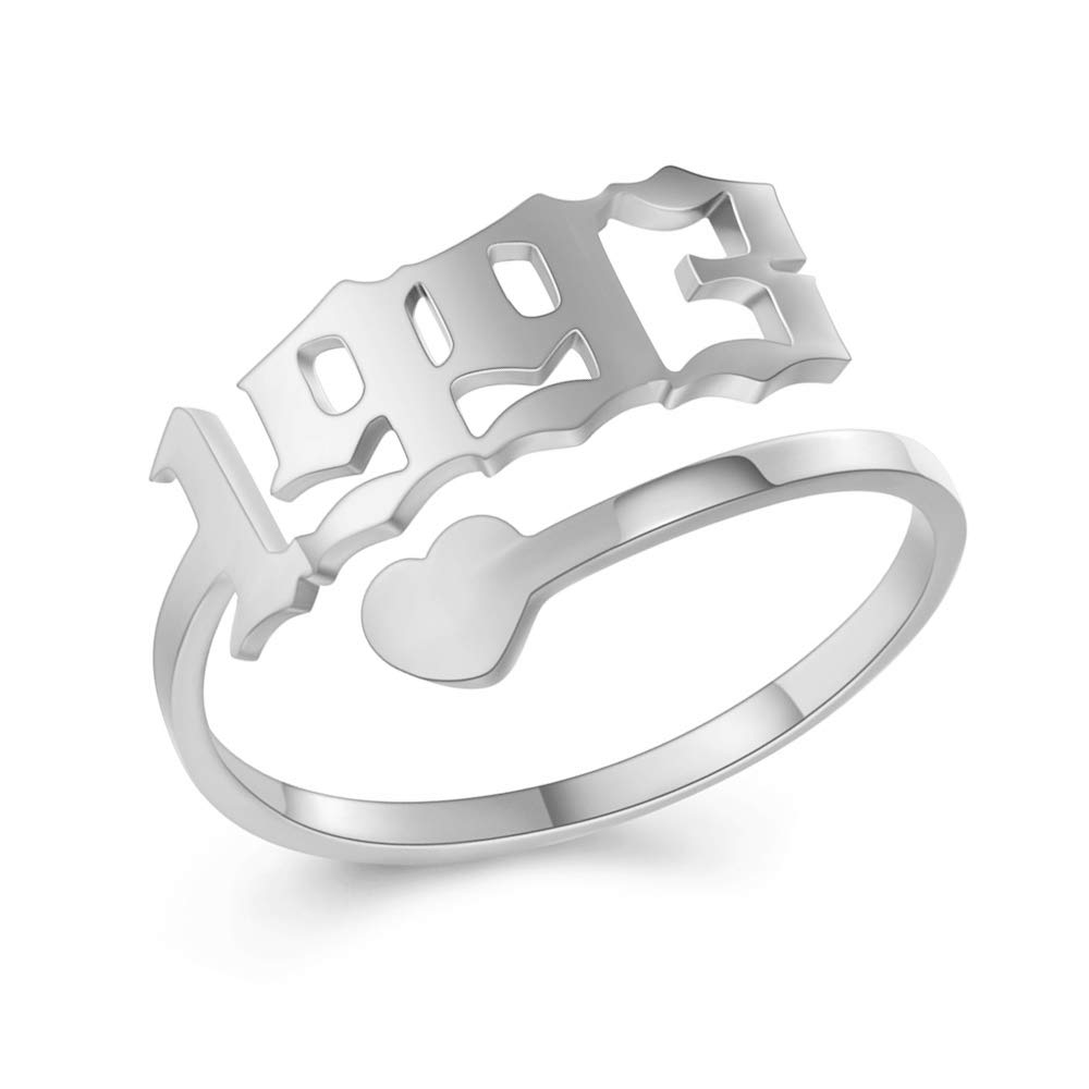SKQIR Adjustable Initial & Birth Year Open Ring for Women - Gold/Silver Stainless Steel Promise, Engagement & Wedding Band - Delicate Jewelry Gift for Girlfriend, Anniversary, Valentine's Day | Perfect for Everyday Wear, Special Occasions & Romantic Gifts