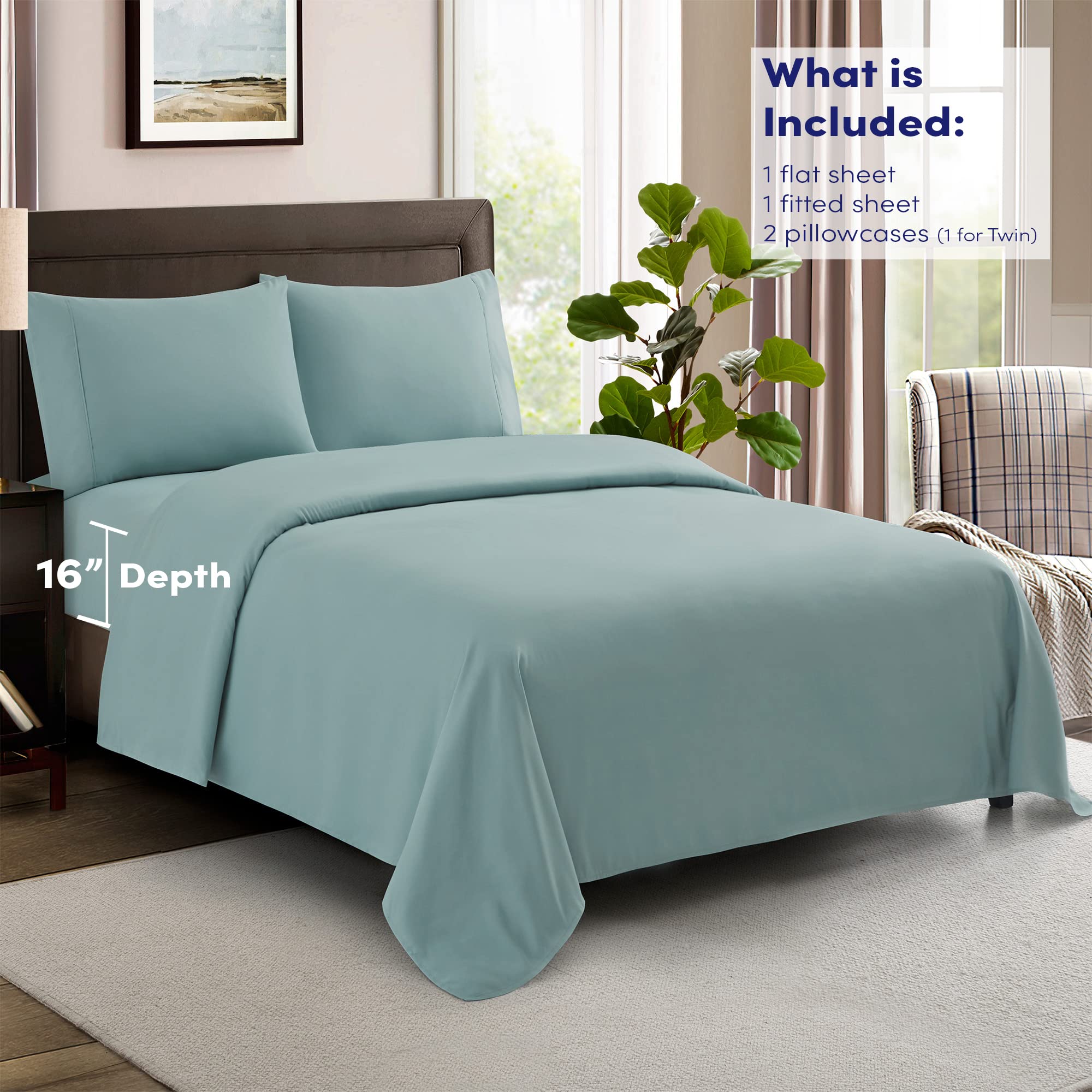 Egyptian Cotton King Size Sheet Set - 100% Cotton 600 Thread Count Soft & Breathable 4-Piece Bedding (Fitted Sheet, Flat Sheet, 2 Pillowcases) - Misty Blue - Perfect for Luxury Hotels, Master Bedrooms & Guest Rooms