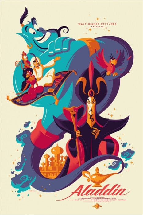 Aladdin Tom Whalen Limited Edition Art Print - Disney Movie Poster for Home Decor, Gift & Fan Collection