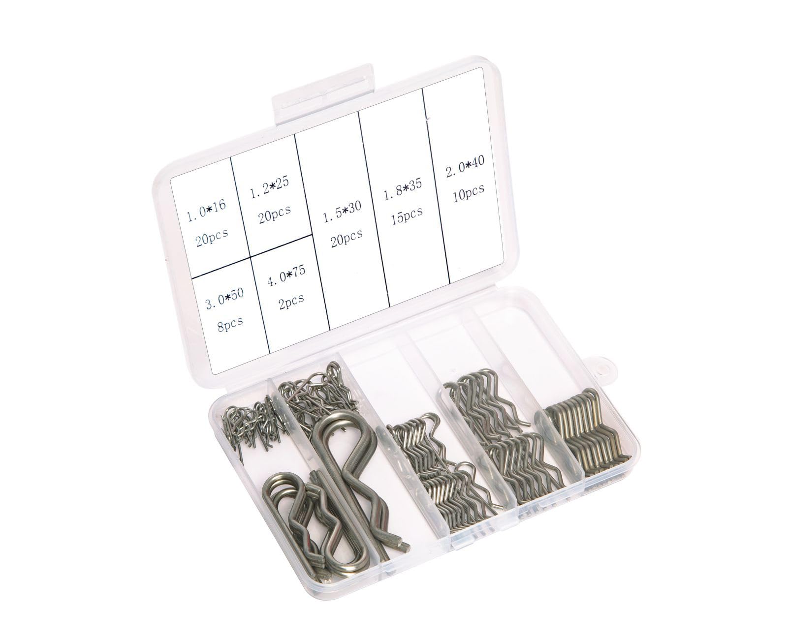 Heavy Duty Stainless Steel Cotter Pins Assortment Kit - 95PCS 7 Sizes (1.0-4.0mm) R Clips with Trailer Hitch Pins - Spring Fasteners for Automotive, Machinery & DIY Projects