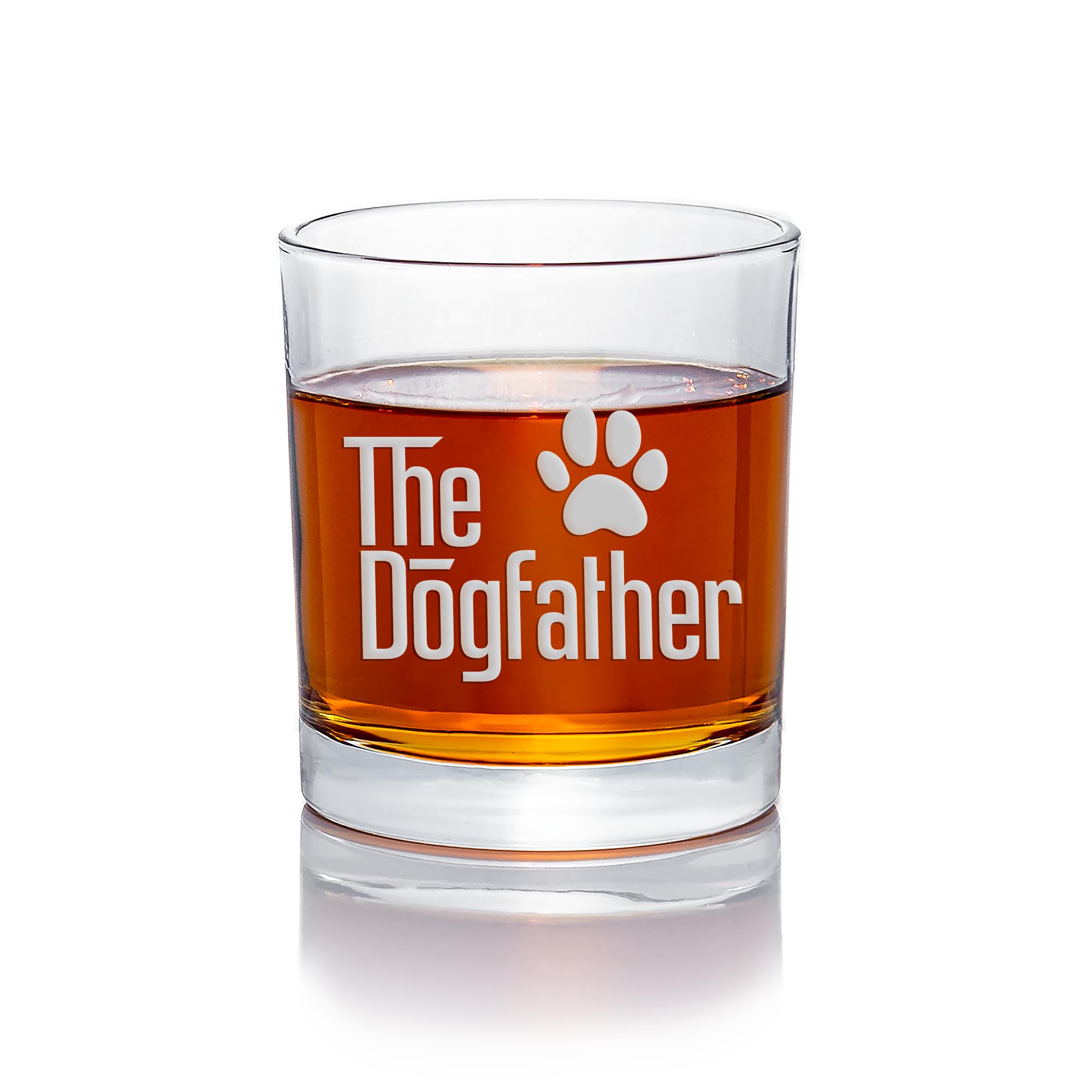 The Dogfather Whiskey Glass - Best Gift for Dog Dads & Pet Lovers - Engraved Round Rocks Glass for Bourbon, Scotch, Cocktails - Perfect for Father's Day, Birthday & Dog-Themed Parties