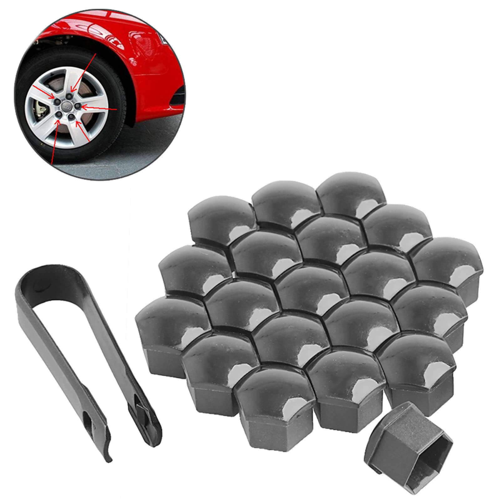 Audi 20x17mm Car Wheels Plastic Nuts with Screw Cap Removal Tools for Easy Wheel Nut Maintenance and Replacement