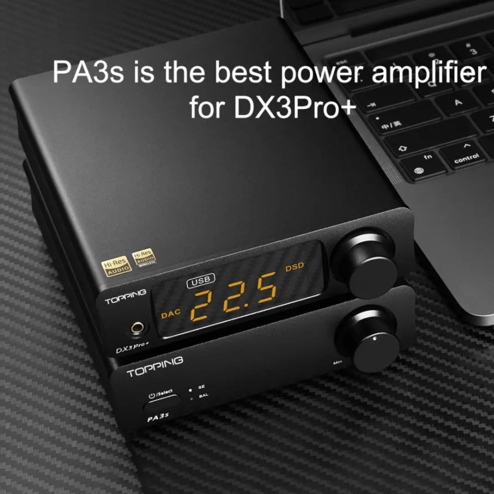 TOPPING DX3Pro+ DAC & Headphone Amplifier with PA3s Power Amplifier and RCA Cable - Perfect for Home Audio & Studio Setup