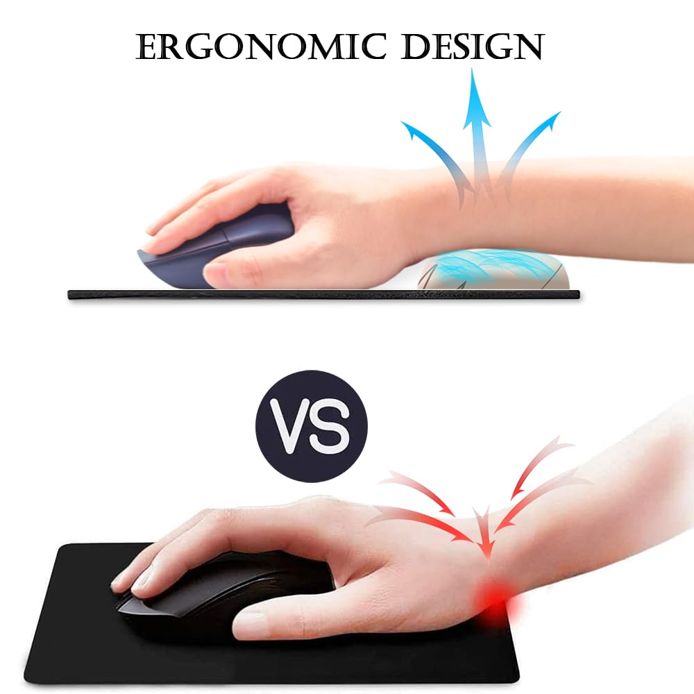 HOPONY Ergonomic Mouse Pad with Wrist Support Gel - Comfortable Computer Mouse Pad for Laptop & PC - Pain Relief Wrist Rest Mousepad with Non-Slip Rubber Base (9 x 10 inches) - Perfect for Office, Gaming & Long Computer Work Sessions