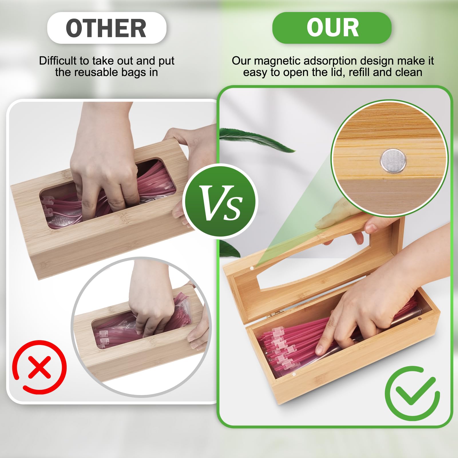 Bamboo Kitchen Drawer Organizer with Foil & Plastic Wrap Storage - Gallon, Quart, Sandwich & Snack Bags Organizer for Pantry, Fridge & Meal Prep