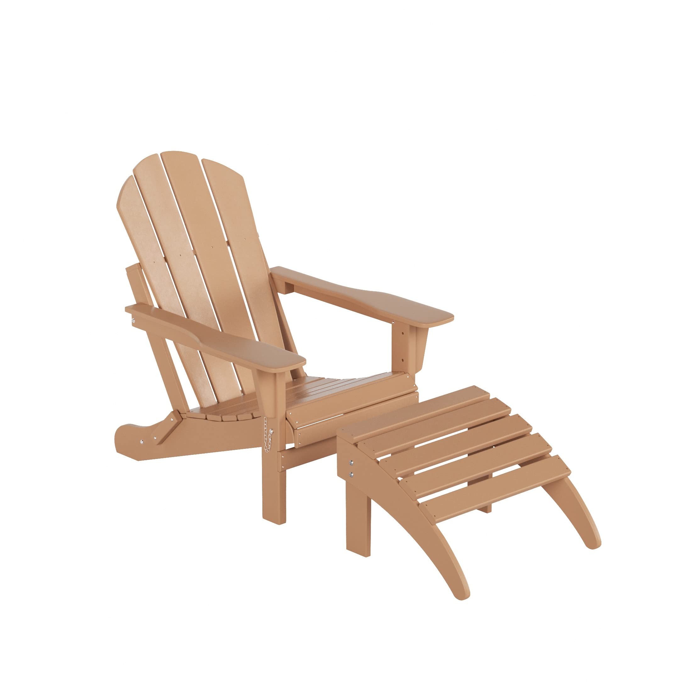WO Home Furniture Adirondack Chair & Ottoman Set of 2 - Classic Teak Patio Furniture for Relaxing in Your Backyard or Garden