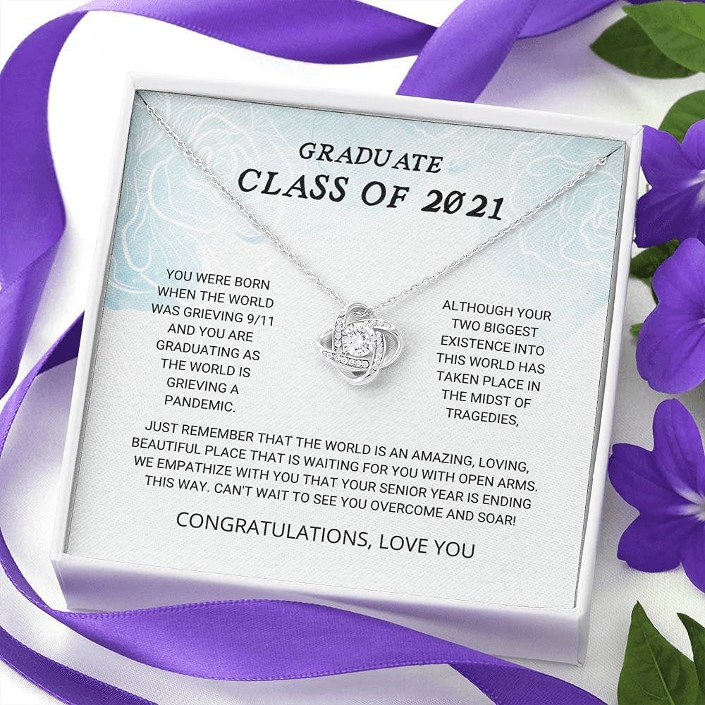 2021 Graduation Love Knot Necklace - Personalized Jewelry Gift for Graduate Class | Senior Graduate Present, Unique Graduation Gift Ideas with Card | Perfect for Commencement Ceremonies & Celebrations