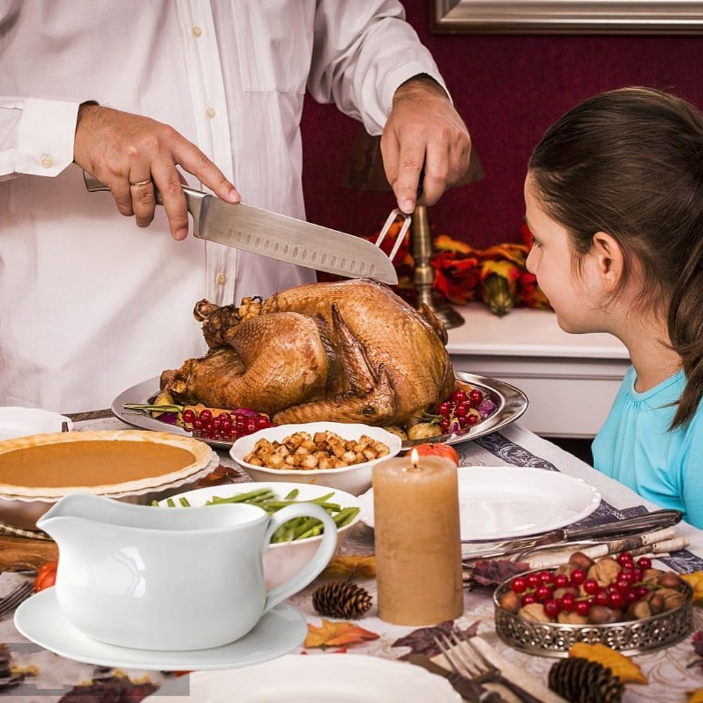 17oz Ceramic Gravy Boat with Stand - Dripless Spout, Microwave Safe for Sauces & Dressings - Perfect for Thanksgiving & Dinner Parties