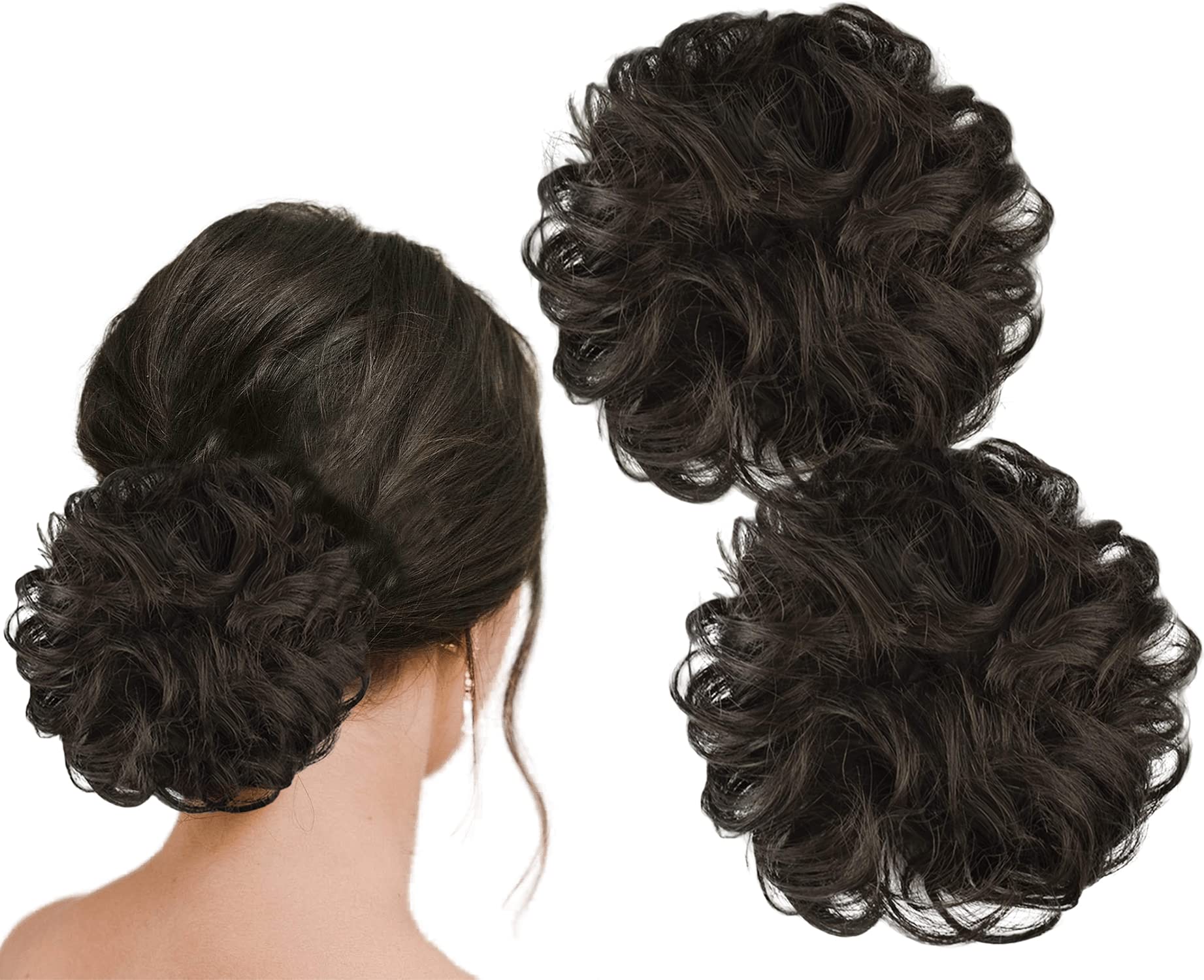 TEMPERIA (2-Pack) Women's Hair Bun Maker & Extension - Stylish Juda Hair Buns, Messy Bun Donut, Fake Hair Scrunchies with Elastic Band - Natural Brown - Perfect for Updos, Ponytails & Everyday Hairstyles