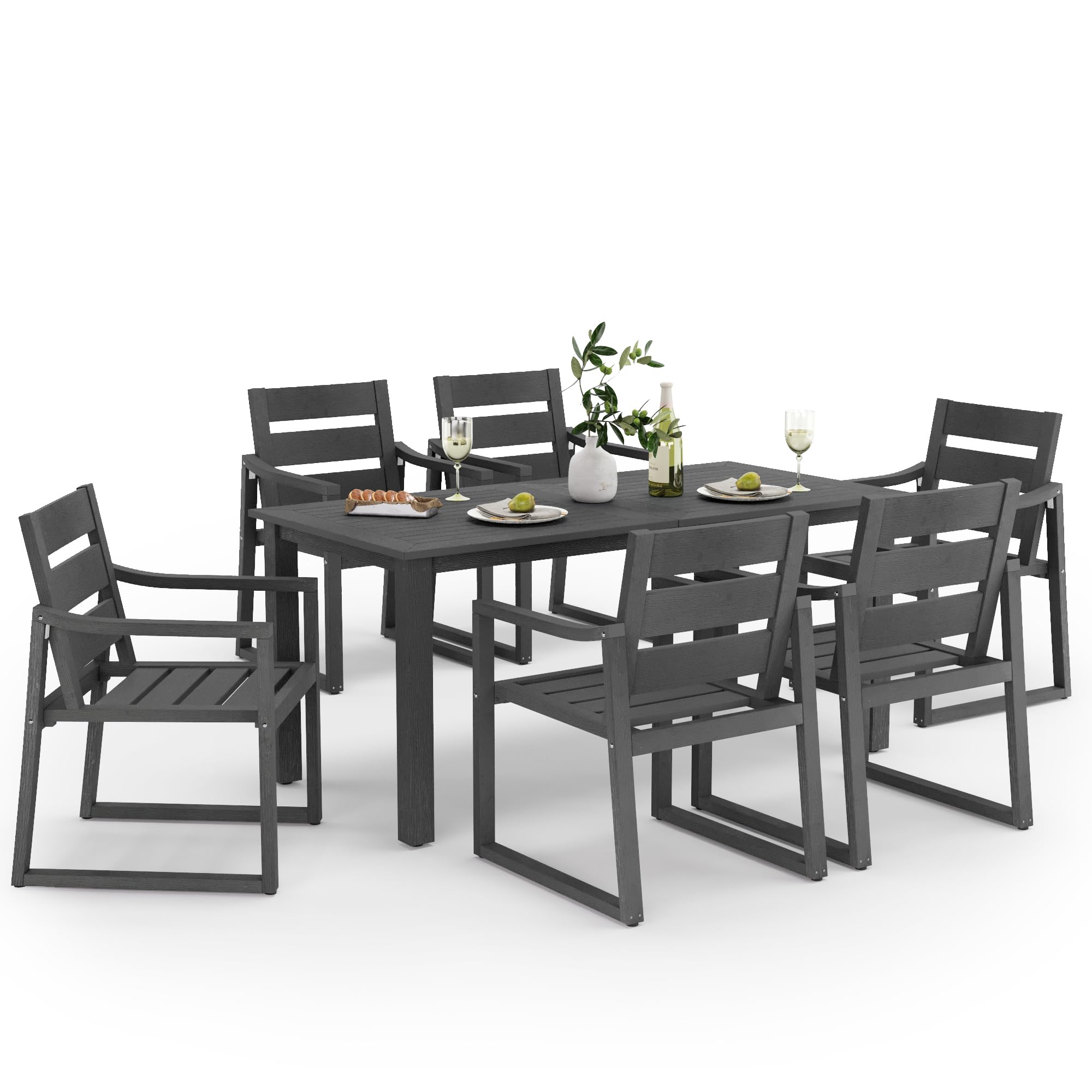7-Piece Outdoor Dining Set - HDPS Patio Table and Chairs for 6 People, Weather-Resistant Garden Furniture for Deck, Poolside, Backyard - Dark Gray | Perfect for Outdoor Entertaining, BBQs, and Family Gatherings