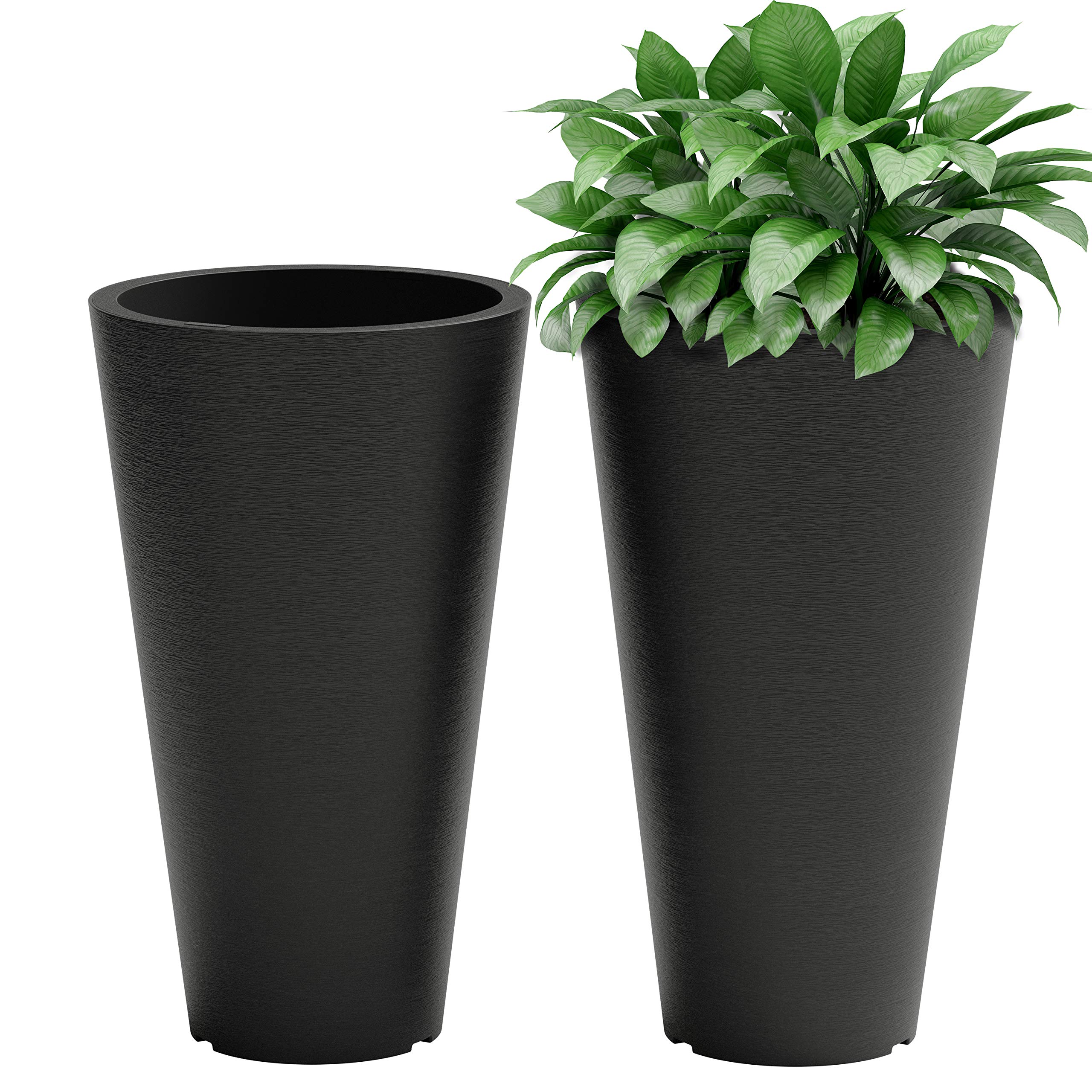 Verel Set of 2 Tall Outdoor Planters - 24 Inch Large Decorative Flower Pots with Drainage Holes - Indoor & Outdoor Plant Containers for Front Door, Patio, Deck, Garden - Perfect for Succulents, Herbs, and Small Trees (Black)