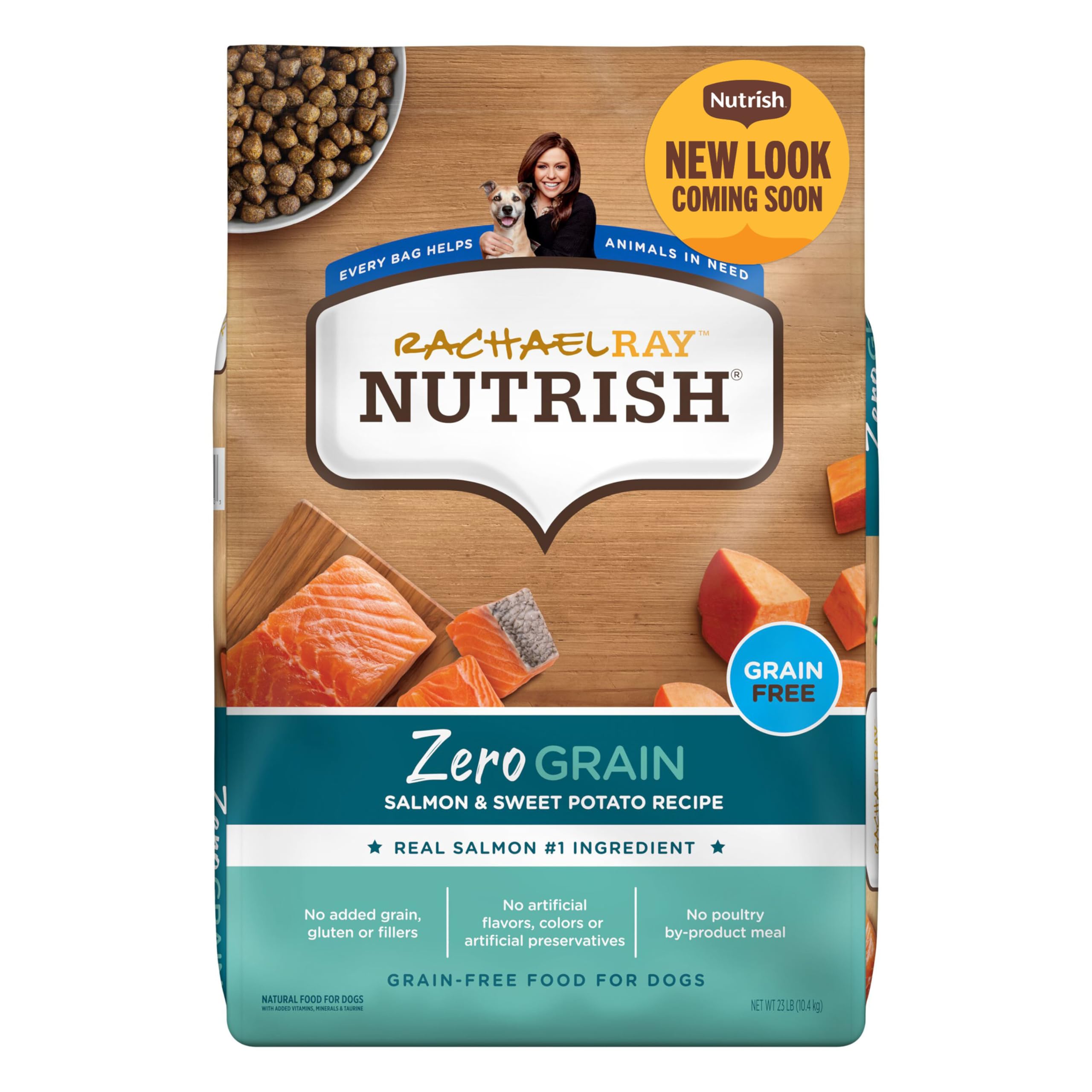 Rachael Ray Nutrish Zero Grain Natural Dry Dog Food - Salmon & Sweet Potato Recipe, 23lb Grain-Free Kibble for Adult Dogs | Healthy Skin & Coat Support | Perfect for Active Dogs & Sensitive Stomachs