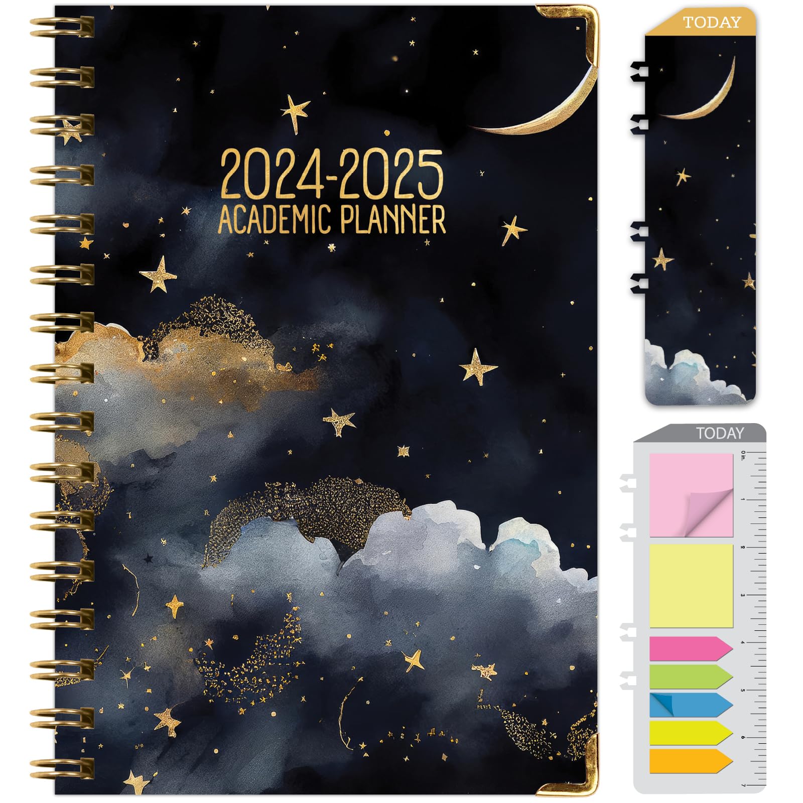 2024-2025 Academic Planner Hardcover - June 2024 to July 2025 Daily Weekly Monthly Organizer with Bookmark, Pocket Folder & Sticky Notes (5.5