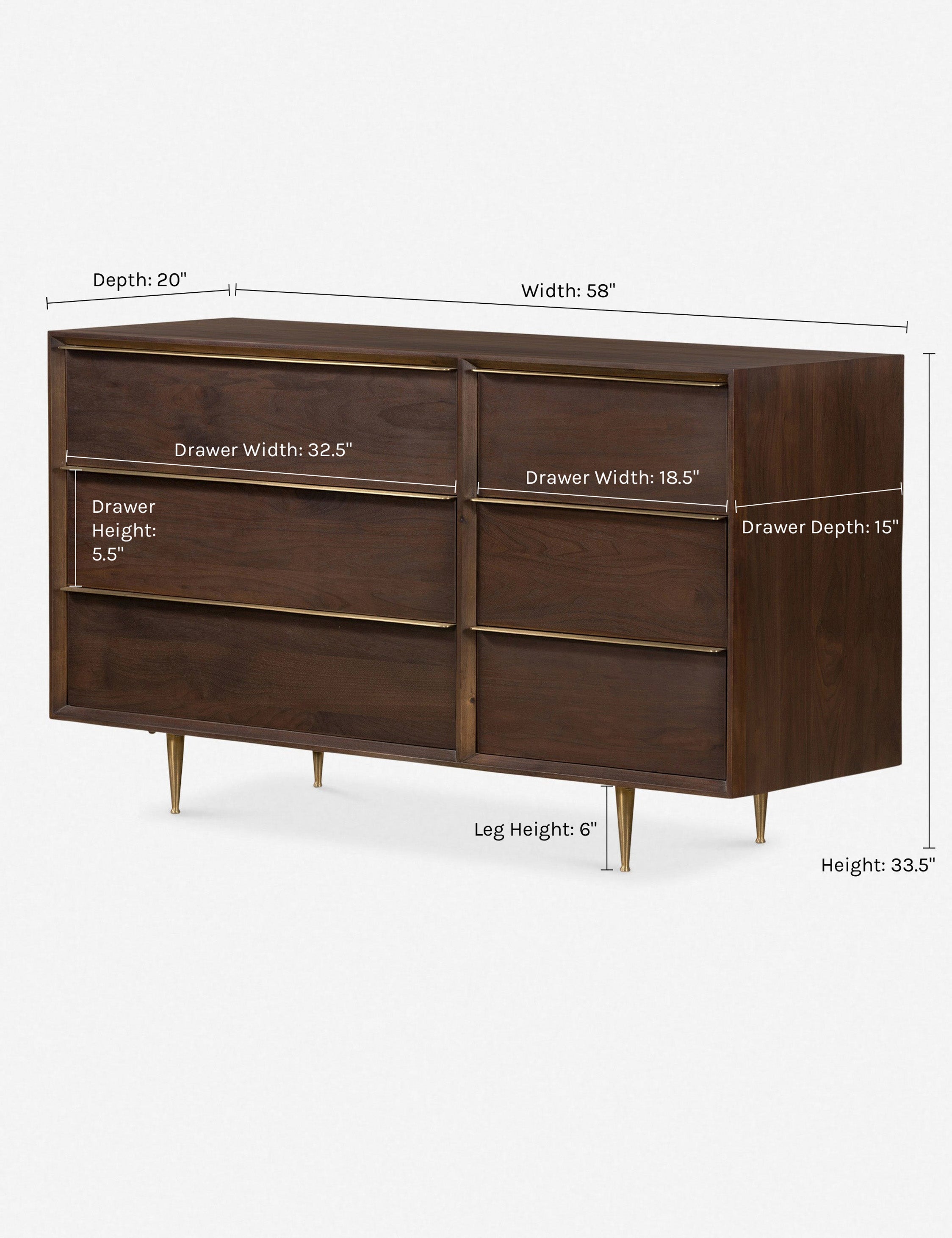 Bosley Dresser - Modern 6-Drawer Chest for Bedroom & Living Room Storage | Solid Wood Dresser with Metal Handles | Perfect for Organizing Clothes, Bedding & Home Essentials