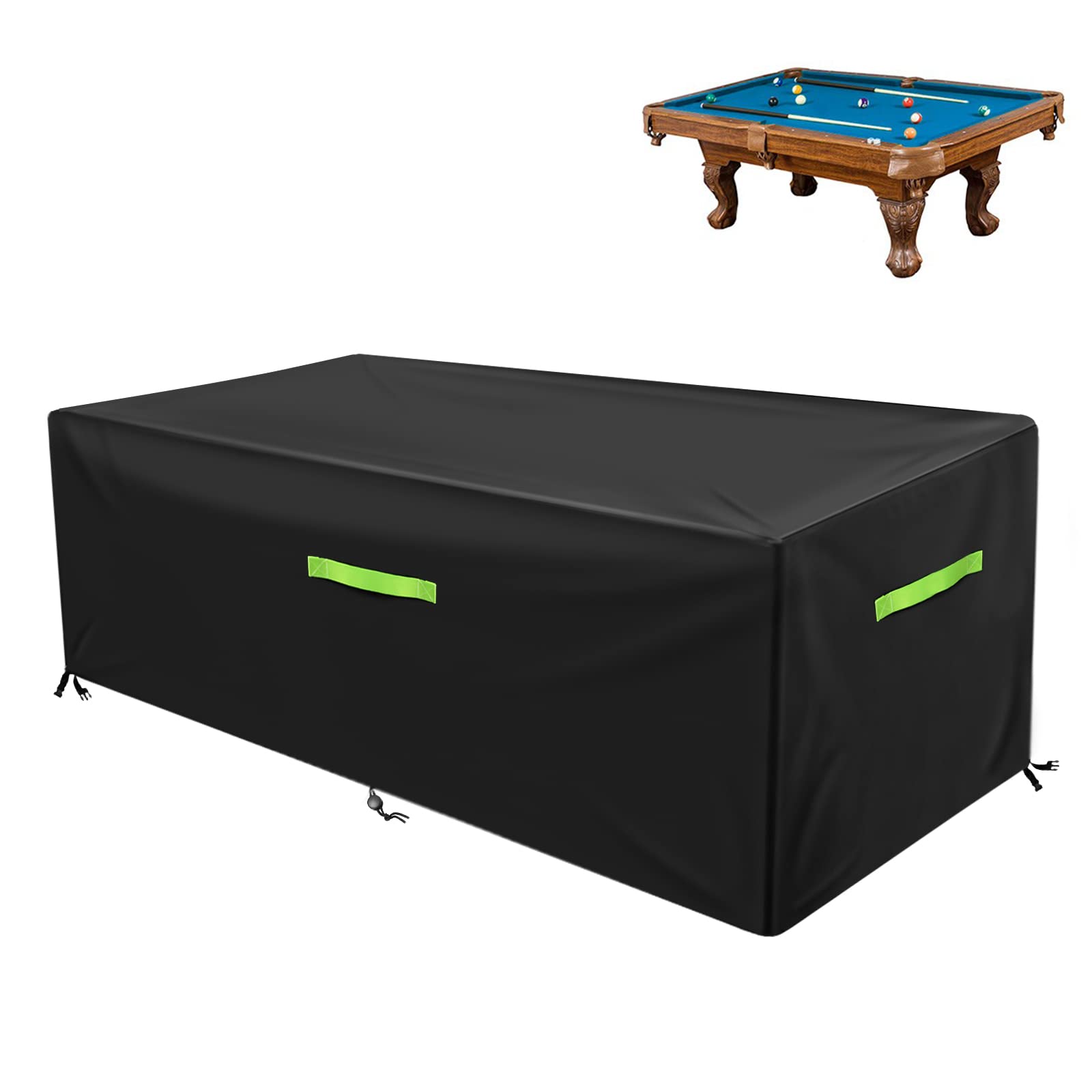 GEMITTO Waterproof Pool Table Cover with Handles, Buckles & Drawstring - Fits 7/8/9 FT Indoor/Outdoor Billiard & Snooker Tables (102x53x32 Inches, Black) - Perfect for Home Game Rooms, Bars & Outdoor Pool Table Protection
