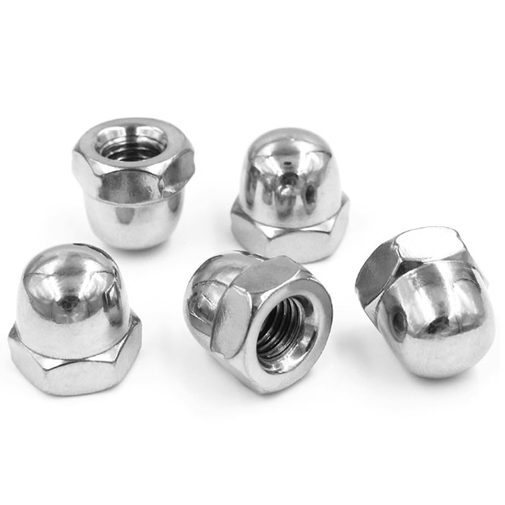 M8x1.25mm Acorn Cap Nuts - 18-8 Stainless Steel Dome Head Hex Nuts with Bright Finish (Pack of 20) - Ideal for Automotive, Machinery, and DIY Projects
