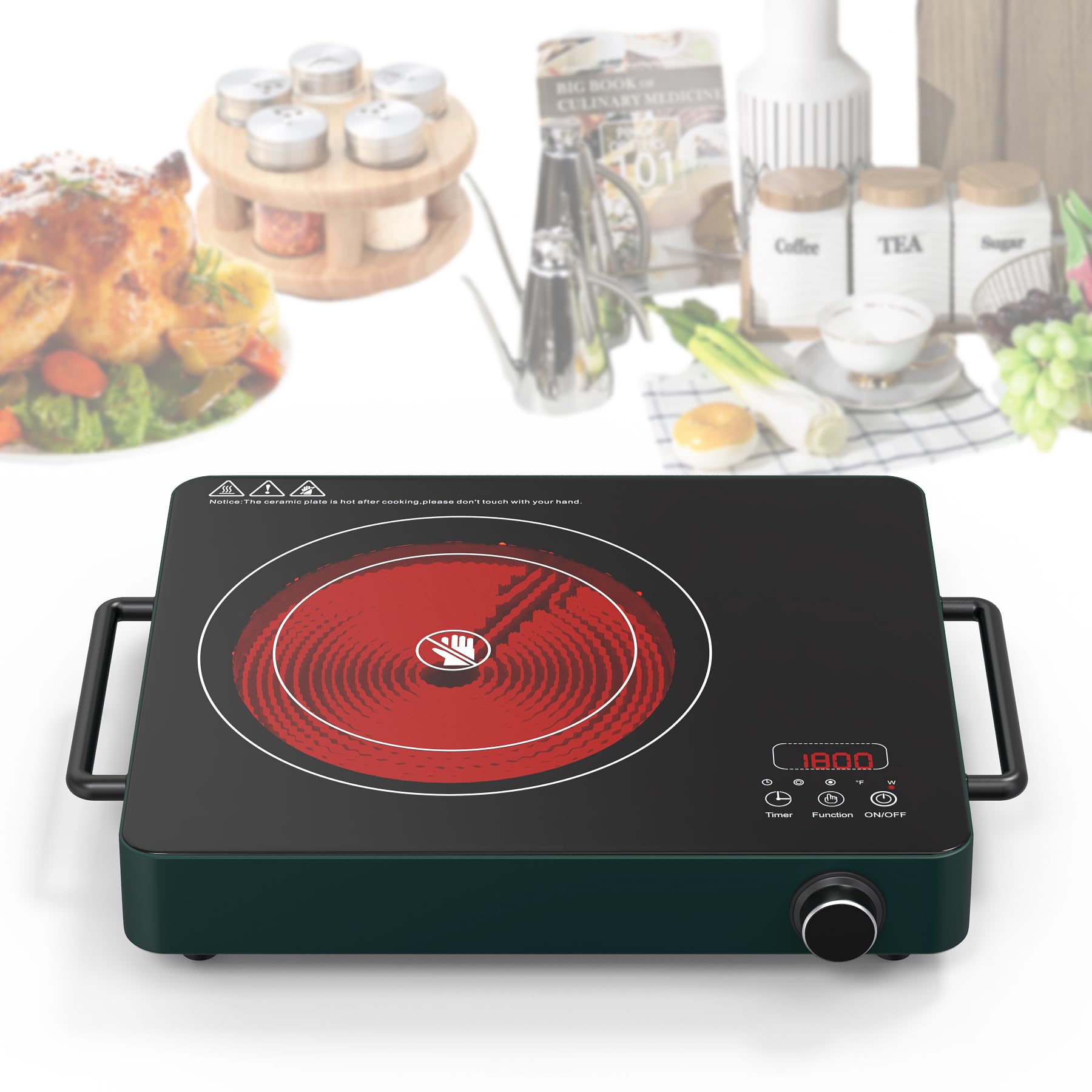 VBGK 1800W Electric Induction Cooktop with 9 Power Levels & Timer - Single Burner Portable Stove with Knob Control (110-120V) for Home Kitchen, Dorm, Camping & RV Cooking