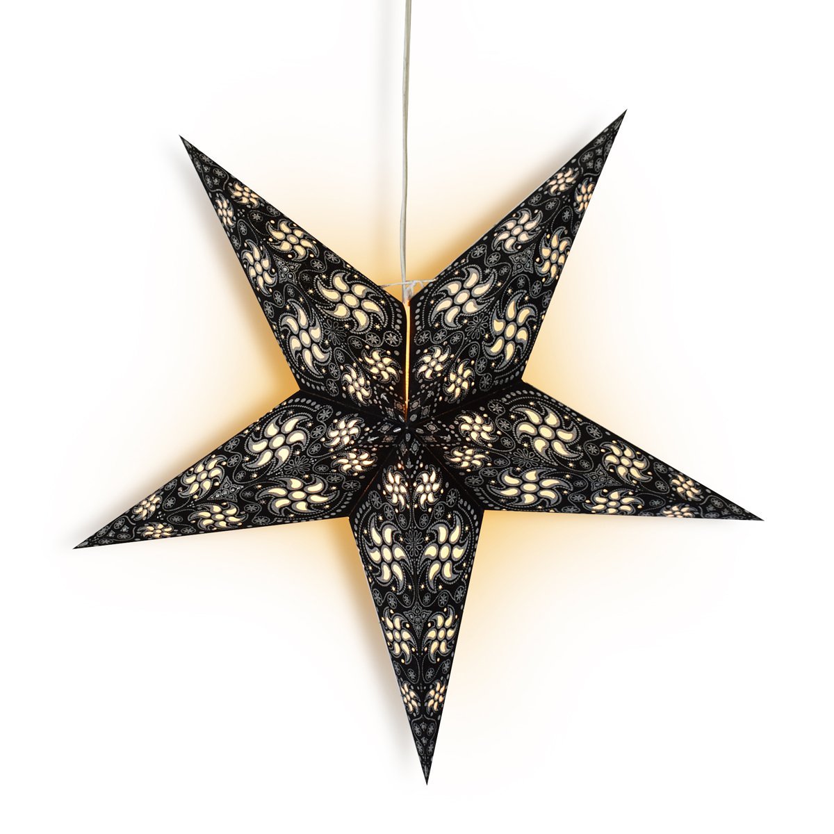24-Pack Black & Silver Glitter Paper Star Lanterns - Hanging Wedding, Party, and Home Decorations for Indoor/Outdoor Celebrations