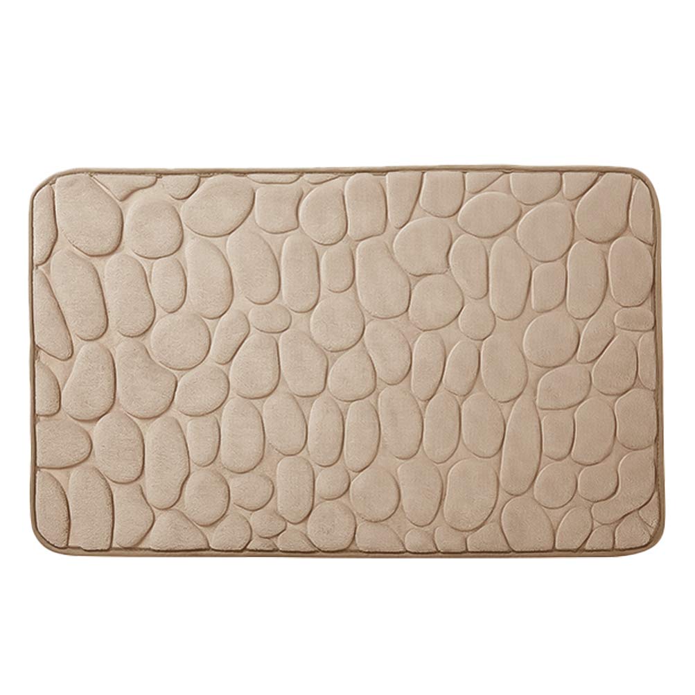 WINOMO Non-Slip Memory Foam Bath Mat - Water Absorbent Anti-Skid Cobblestone Design Bathroom Rug, Machine Washable Floor Carpet for Shower & Bathtub Safety (Khaki, Size S) - Perfect for Bathrooms, Laundry Rooms & Spa Areas