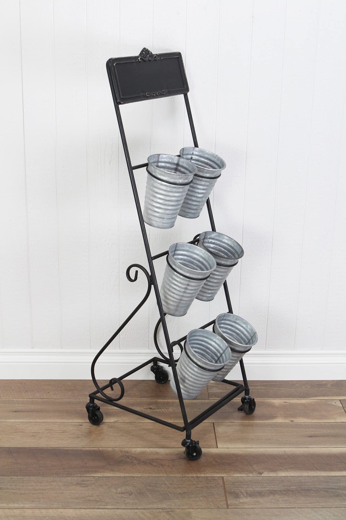 Cheung's 6-Tier Rolling Cart with Removable Metal Pots & Chalkboard Plant Stand - 15.25