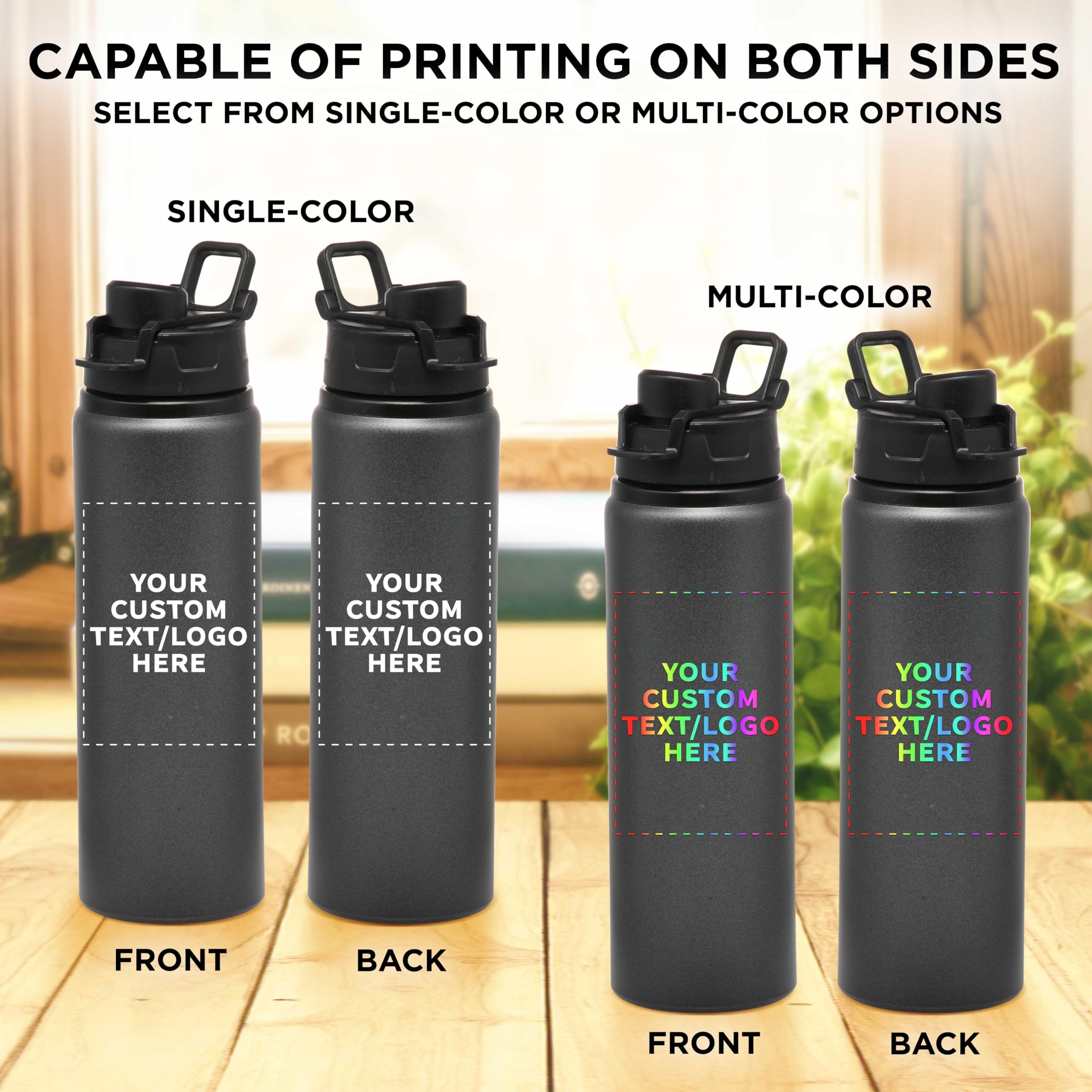 Custom 25oz Aluminum Water Bottles with Snap Lids - Bulk Pack of 50, Personalized Reusable Sports Bottles for Gym, Hiking, Cycling & School - Eco-Friendly Charcol Design | Perfect for Corporate Gifts, Team Events & Outdoor Adventures