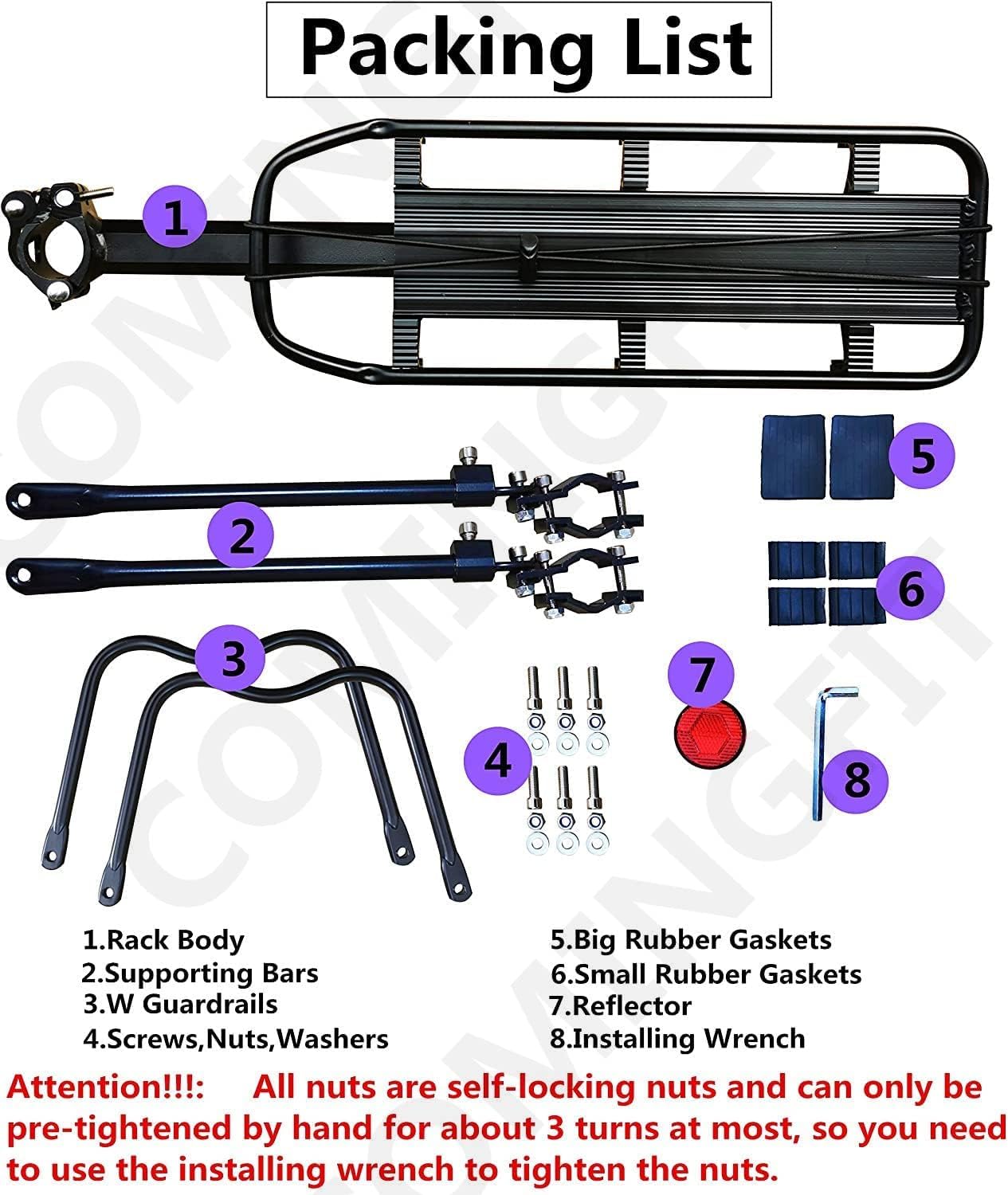 COMINGFIT® 50kg Heavy Duty Adjustable Aluminum Alloy Bike Rear Cargo Rack - Perfect for Bicycle Touring, Commuting & Grocery Hauling