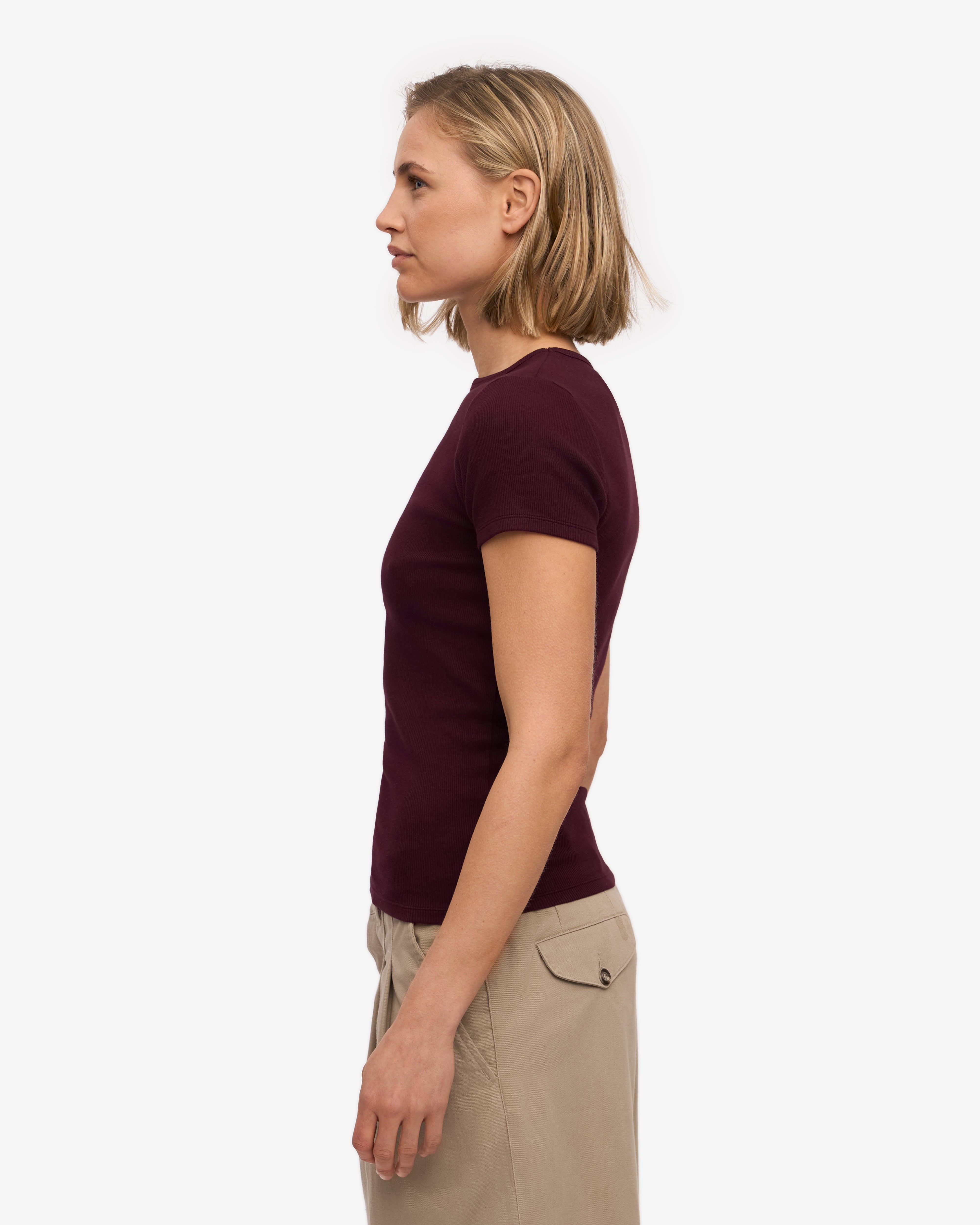 Organic Cotton Ribbed T-Shirt for Men & Women - Oxblood Red | Soft & Comfortable Casual Wear for Everyday Outfits