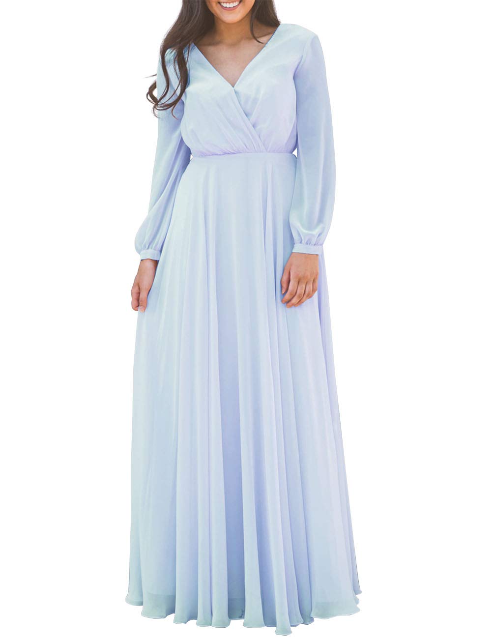 Elegant Long Sleeve Chiffon Prom Dress - Floor Length Evening Gown for Bridesmaids & Formal Events | Perfect for Homecoming, Weddings & Special Occasions