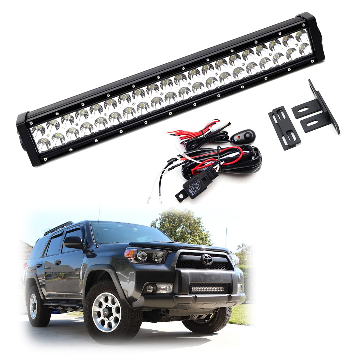 120W LED Light Bar with Behind Grille Mounts & Wiring Kit - Compatible with 2010-2013 Toyota 4Runner - Off-Road, Camping & Night Driving Lighting Upgrade