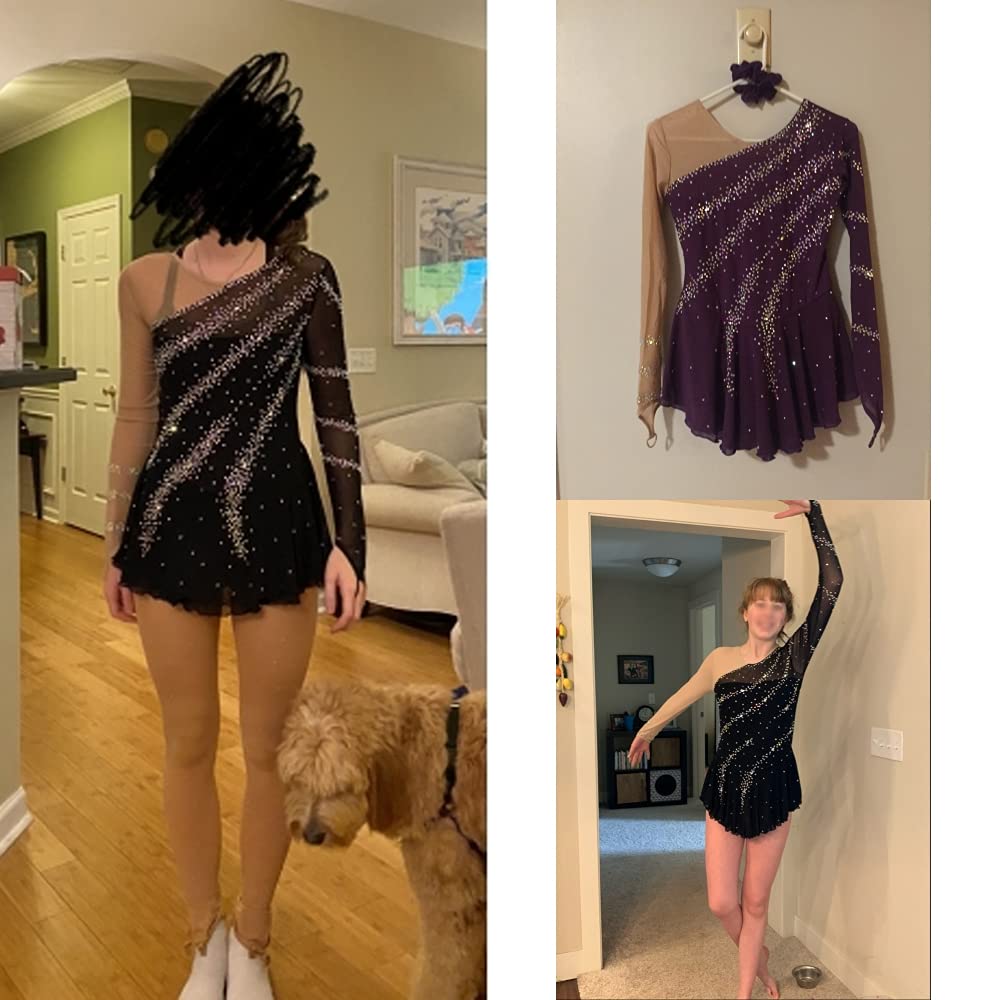 Girls Ice Skating Dress - Black Competition Dance Skirt with 9 Color Options | Figure Skating Outfit for Performances & Practice