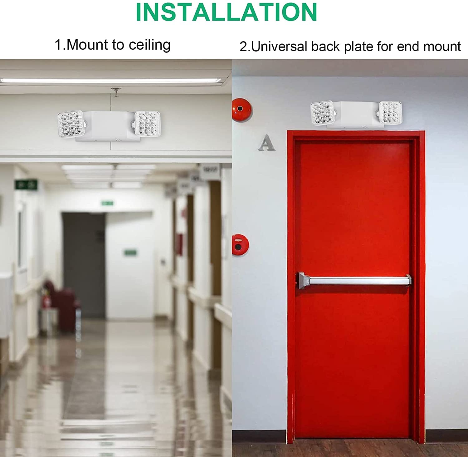 6 Pack LED Emergency Light Fixture - Commercial Battery Backup Square 2 Head Adjustable Emergency Lighting for Power Outages - AC 110V-277V - Ideal for Offices, Warehouses & Emergency Exit Signs