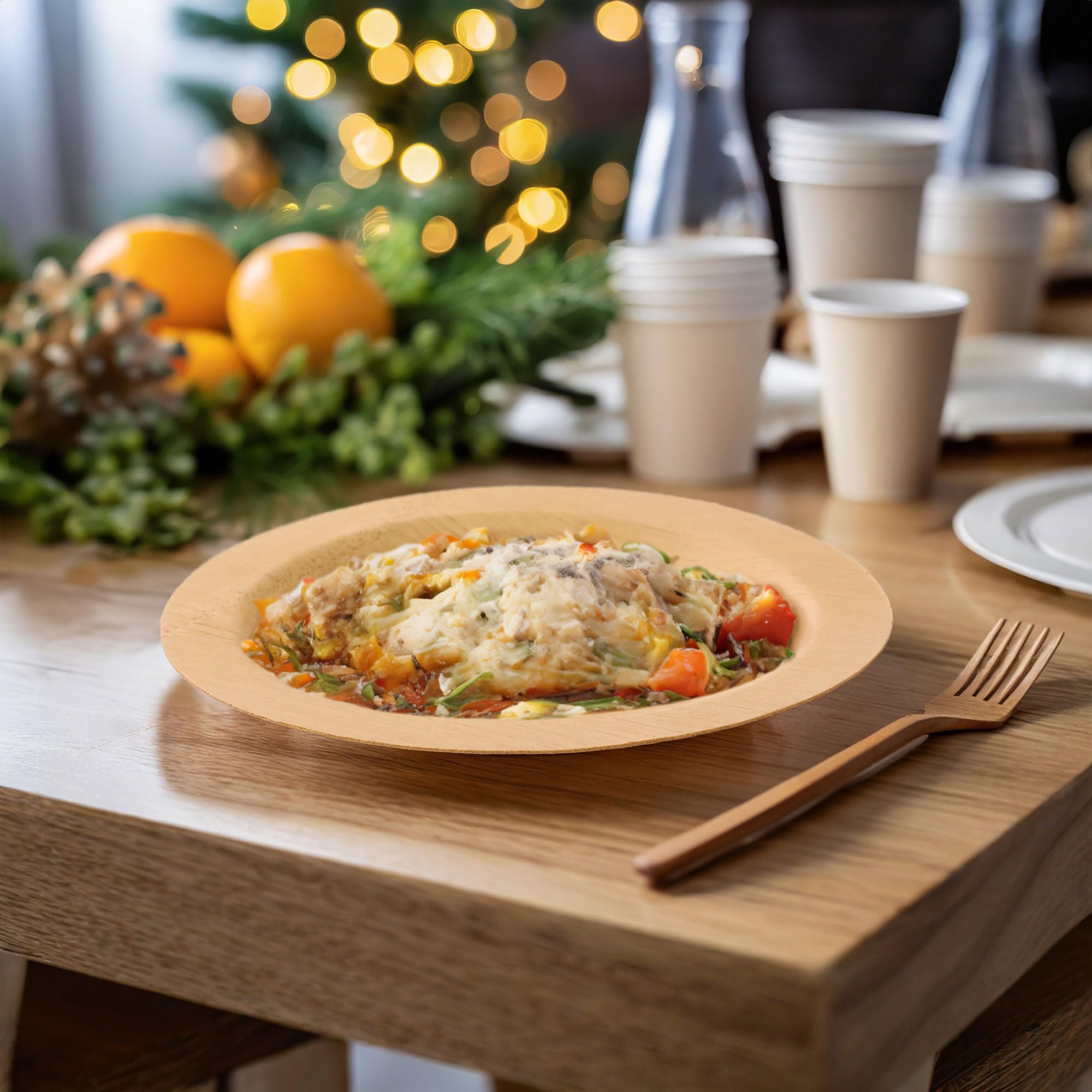 BambooMN 11-Inch Round Disposable Bamboo Plates - 96 Pack | Eco-Friendly Compostable Dinnerware for Parties, Picnics & Events | Sustainable Bamboo Veneer Plates (28cm)