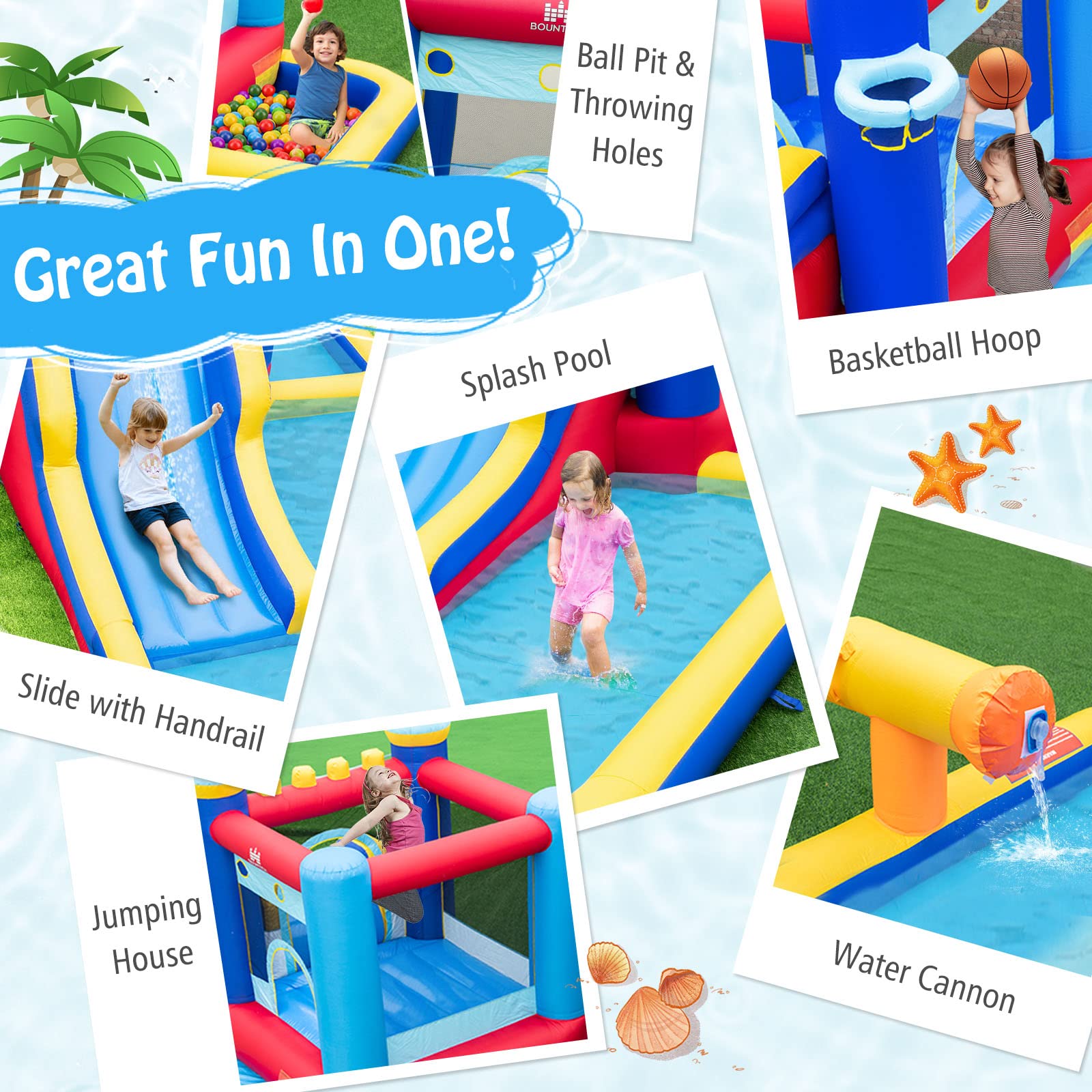 **HONEY JOY Inflatable Water Slide for Kids - Giant Bounce House, Water Park, Ball Pit & Splash Pool - Outdoor Blow Up Castle for Boys & Girls (Includes 735W Blower) - Perfect for Backyard Parties, Summer Fun & Outdoor Play**