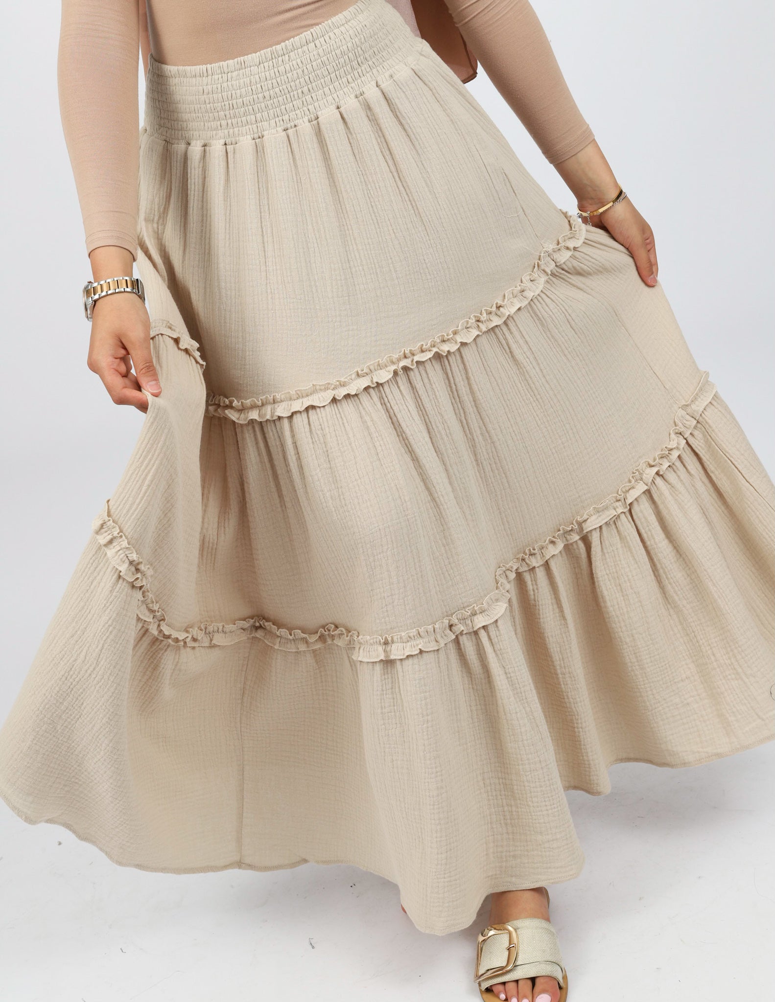 Asmara Women's Cotton Tiered Skirt - Flowy Boho Maxi Skirt with Elastic Waist | Perfect for Beach, Vacation & Summer Outfits