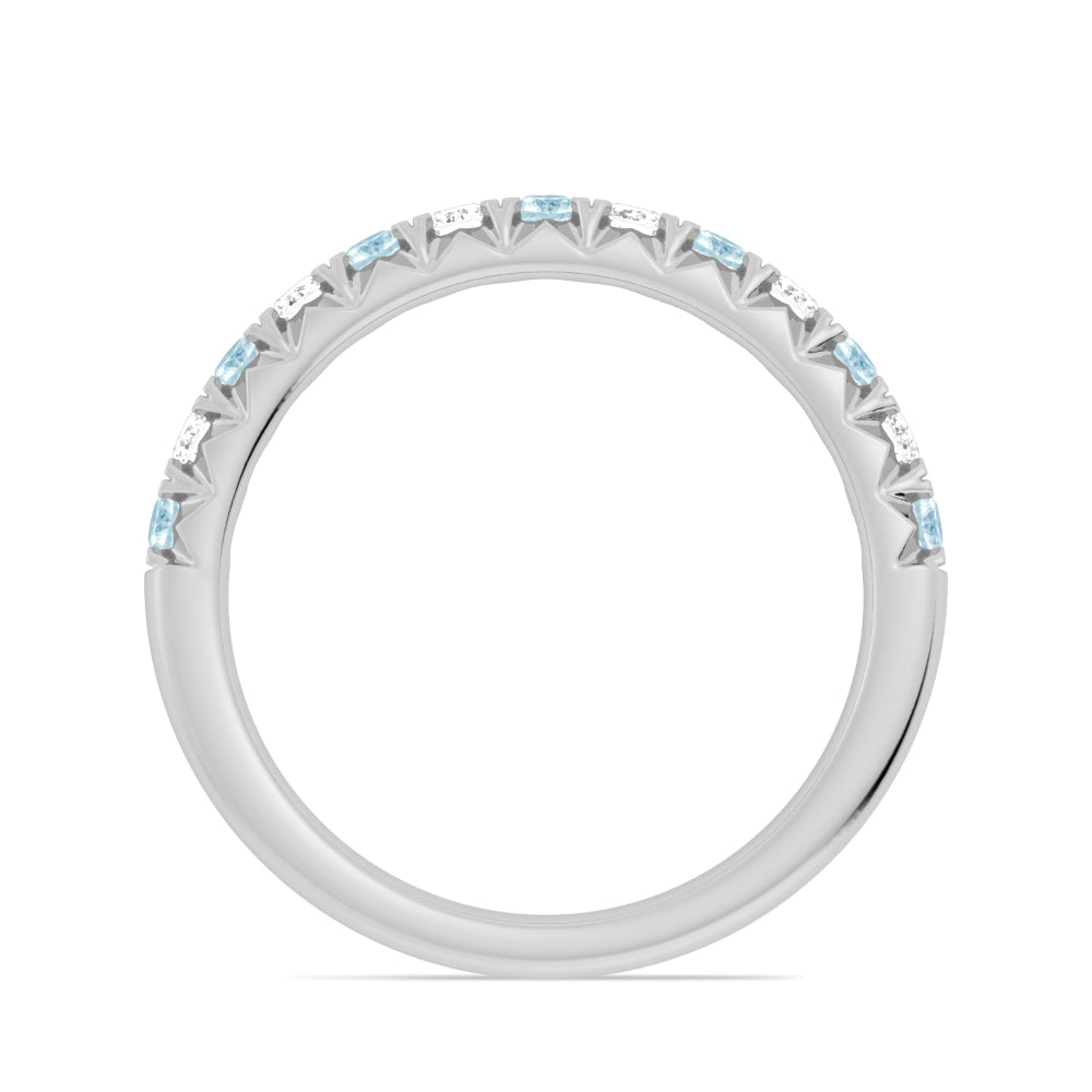 14K Gold Aquamarine and Diamond Wedding Band Ring for Women - Elegant Stackable Promise Ring, Anniversary Gift, Bridal Jewelry for Everyday Wear