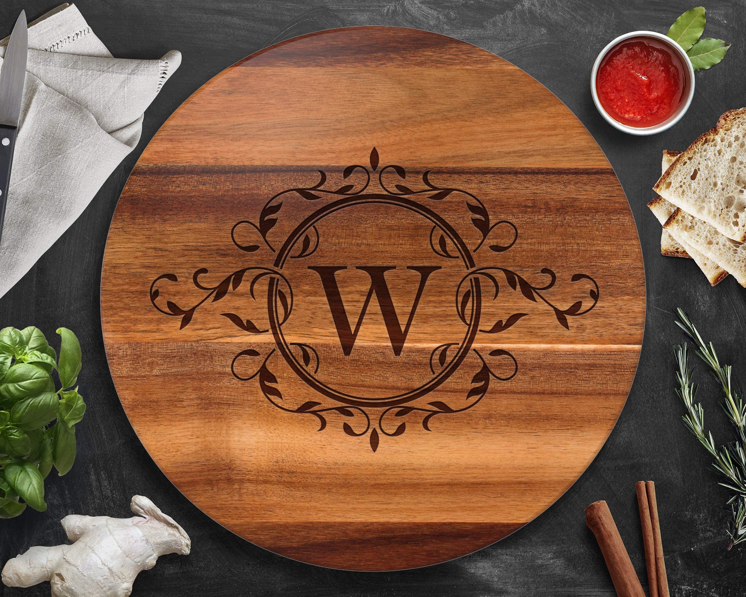 Personalized Wooden Lazy Susan Turntable - Custom Engraved with Initials or Family Name - 16