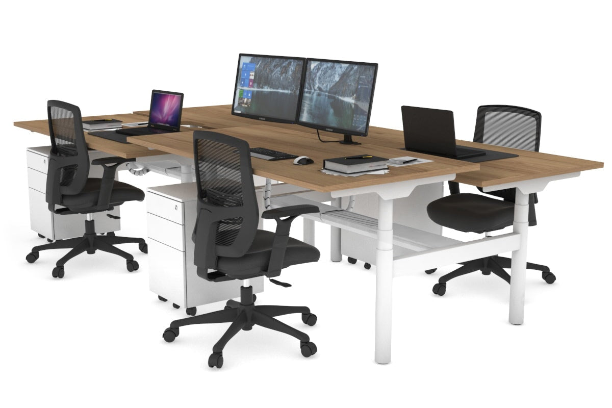 Flexi Premium Height Adjustable 4-Person H Bench Workstation - White Frame [1200L x 800W with Cable Management] - Ideal for Office, Coworking Spaces & Collaborative Work Environments