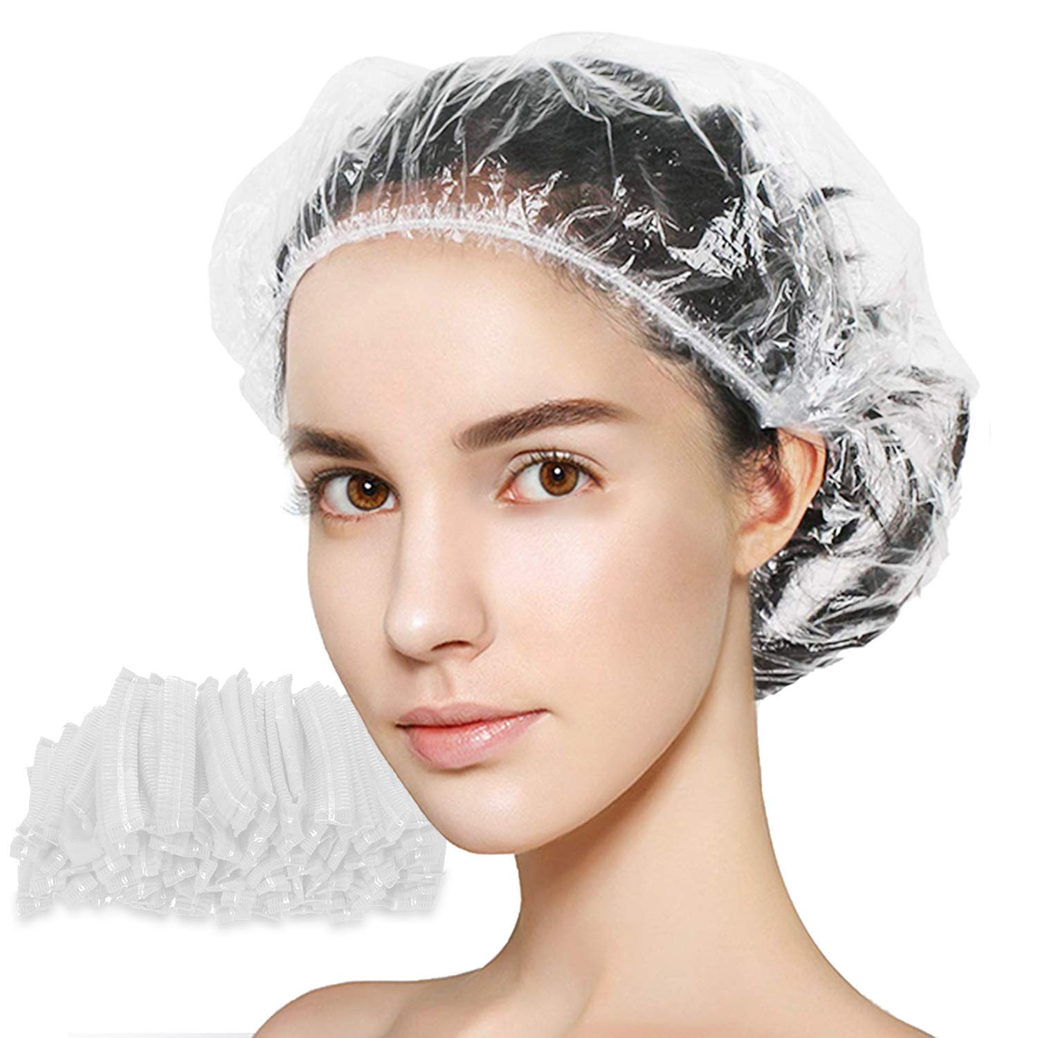 Premium Karki Fusion Clear Shower Caps - Extra Large & Ultra Thick Waterproof Hair Caps for Women, Spa, Salon & Travel - 25 Pack for Home, Hotel & Professional Use - Perfect for Showering, Bathing & Hair Treatments