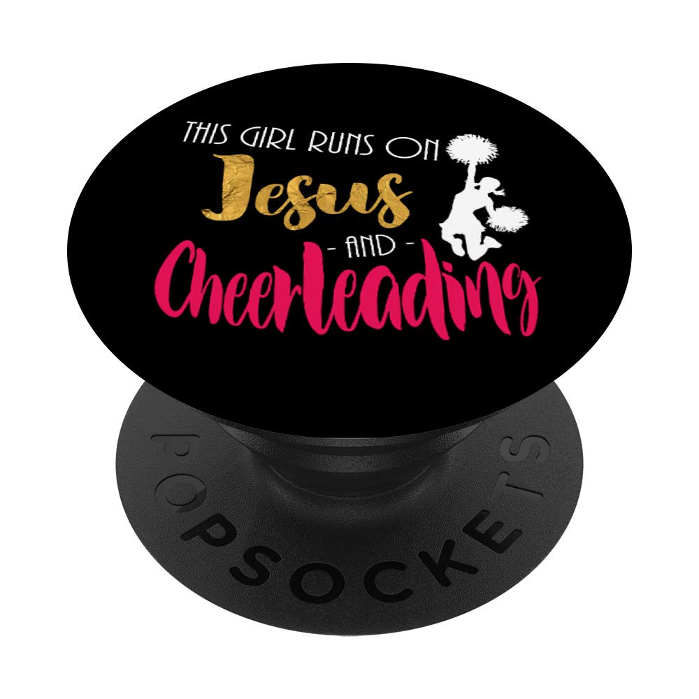 Christian Cheerleader Gift - This Girl Runs on Jesus & Cheerleading PopSockets Phone Grip Stand for iPhone, Samsung & Tablets - Perfect for Sports Games, Bible Study & School Spirit