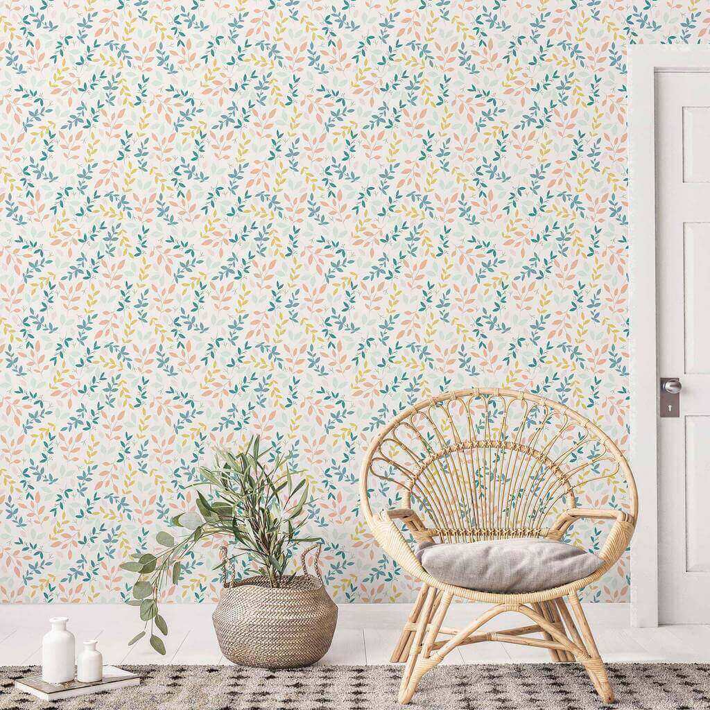 Beige Leaves Peel and Stick Removable Wallpaper - Self-Adhesive Decorative Wall Covering for Bedroom, Living Room & Home Office