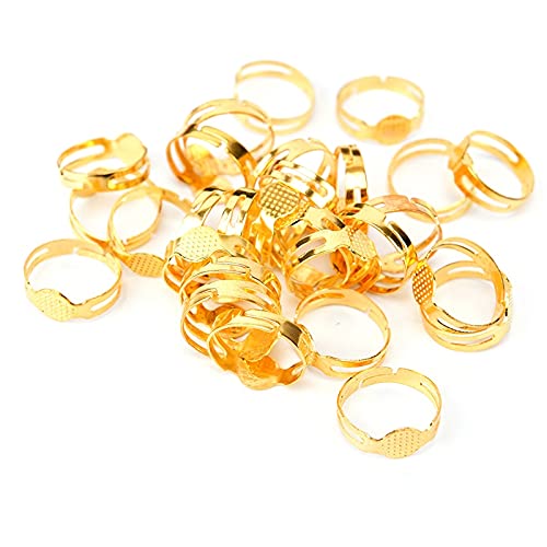 50pcs 8mm Adjustable Gold Flat Pad Ring Blanks for Jewelry Making - DIY Craft Accessories, Never Fade & Rust Resistant - Perfect for Custom Rings, Wedding Bands, and Handmade Jewelry Designs