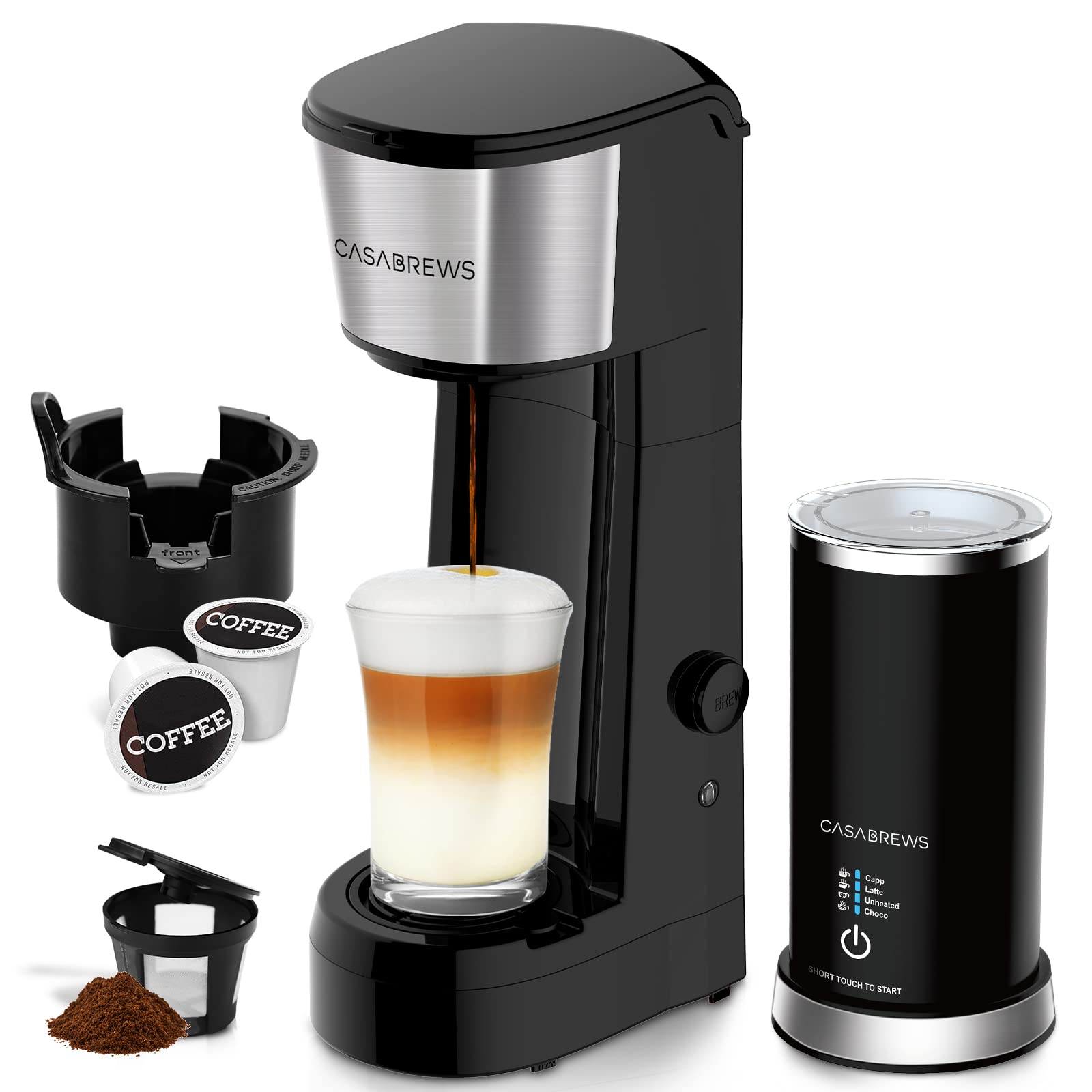 **2-in-1 Single Serve Coffee Maker with Milk Frother – Fast Brew K-Cup & Ground Coffee Machine for Cappuccino & Latte – Perfect Gift for Dad, Mom, Men & Women – Ideal for Home, Office & Small Kitchens**