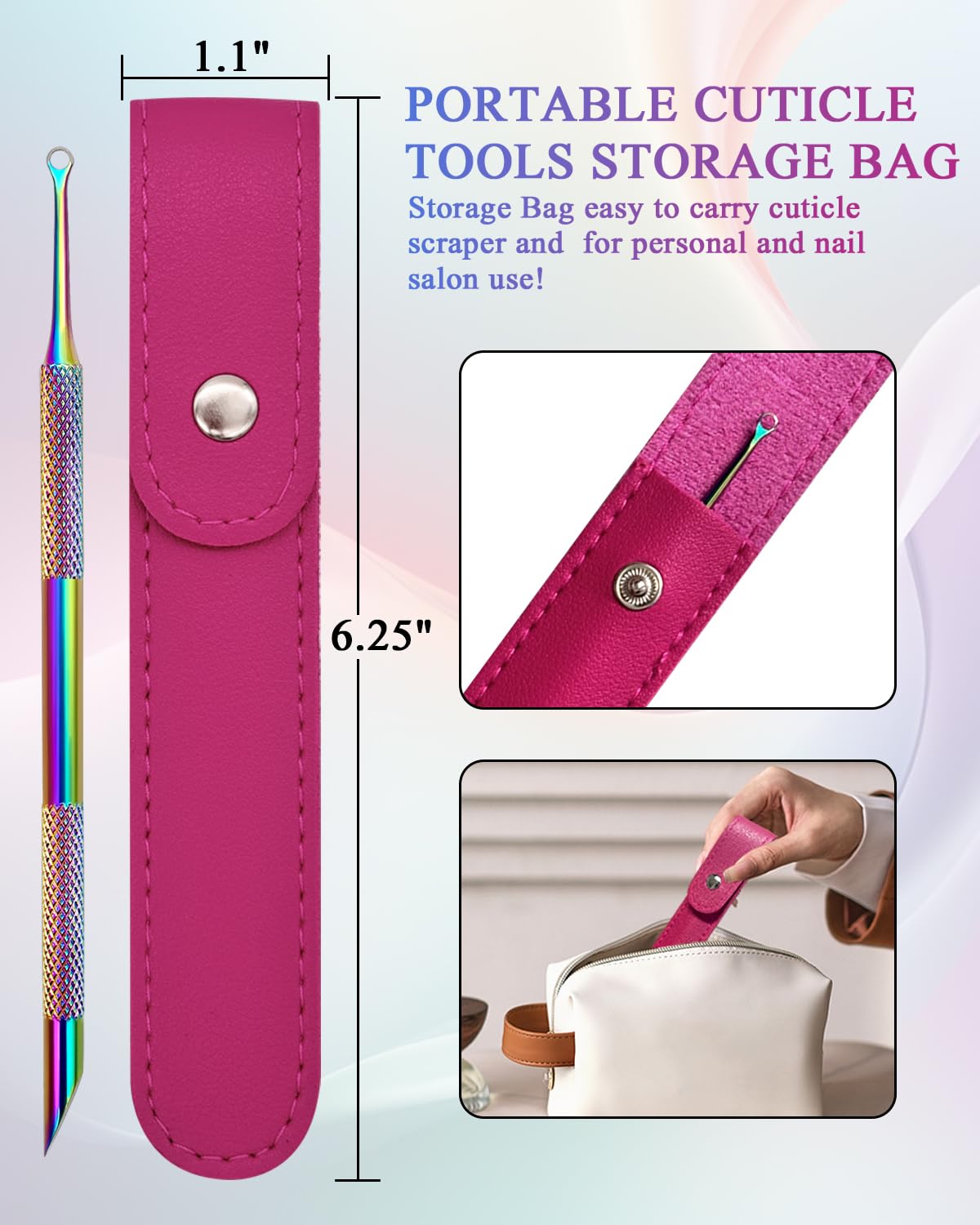 Dual Ended Cuticle Remover & Stainless Steel Nail Tool Set with Loop Pusher, 100#/240# Grit Nail Files & Storage Bag - Professional Manicure Kit for Salon, Home & DIY Nail Care