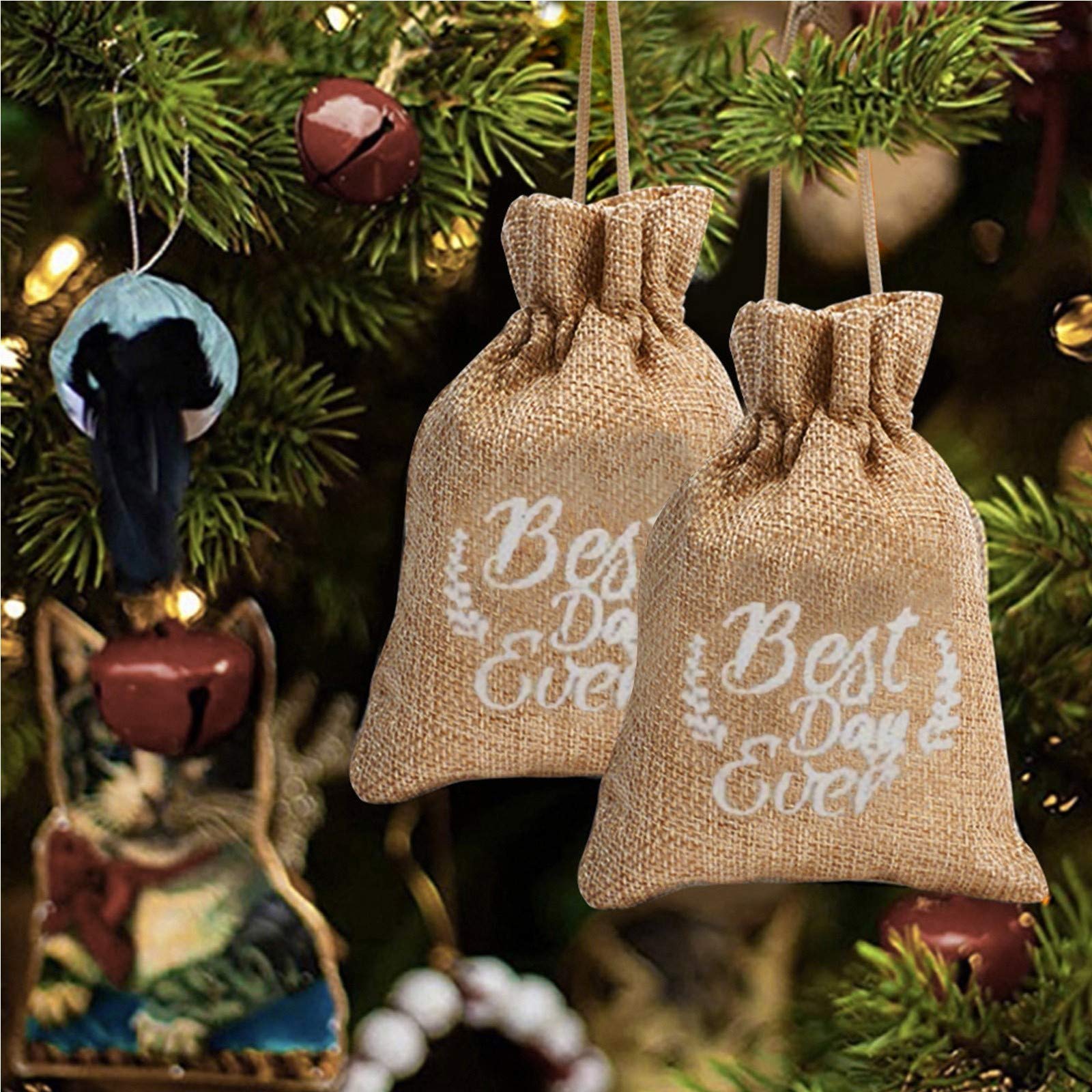 Christmas Santa Printed Candy Gift Bag - 1PC Linen Backpack for Holiday Treats, Home Organization & Plastic Bed Storage | Perfect for Party Favors, Stocking Stuffers & Home Decor