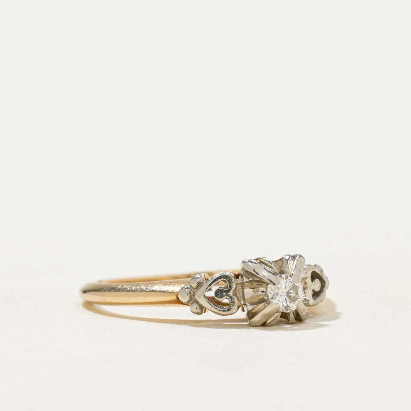 14K Two Tone Gold Diamond Heart Ring - 0.09ct Natural Diamond, Size 6, Dainty Jewelry for Women - Perfect for Valentine's Day, Anniversary Gifts & Romantic Occasions