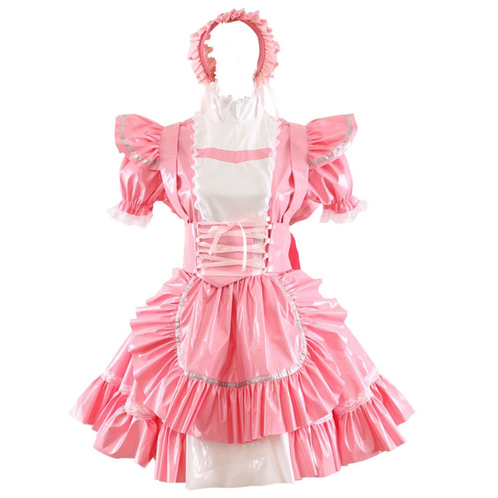 Sexy Pink French Maid Costume - PVC Uniform Dress for Cosplay, Halloween & Role Play - Perfect for Parties, Lingerie & Adult Fun