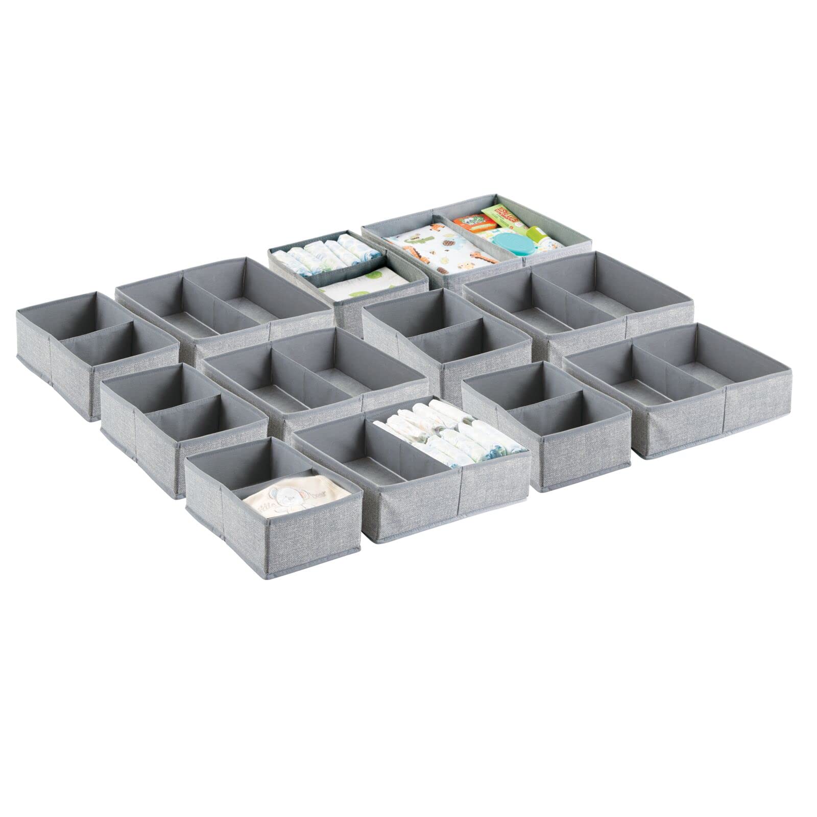 mDesign Fabric Drawer Organizer Bins - Set of 6, Gray Lido Collection | Kids & Baby Nursery Storage for Dresser, Closet, Shelf | Perfect for Organizing Clothes, Toys, Diapers, Bibs, Blankets | Ideal for Playroom, Bedroom & Nursery Organization