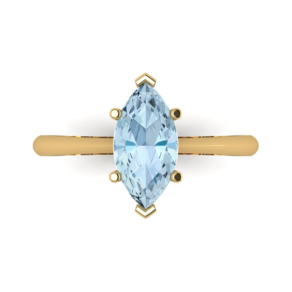 1.50ct Marquise Cut Aquamarine Blue Simulated Diamond Engagement Ring - 14k Yellow Gold Solitaire Bridal Ring for Anniversary & Wedding - Perfect for Proposals, Bridal Jewelry & Special Occasions